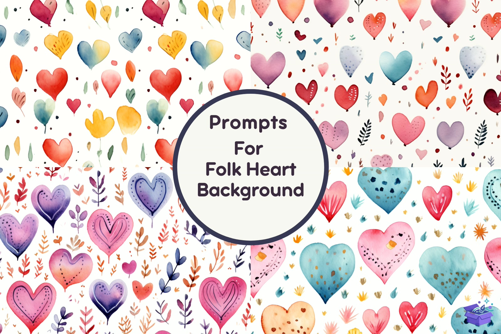 Watercolor Folk Kalp Temalı Background - Lazer Kesim ve Çizim Dosyası (SVG, DXF, EPS, PNG) - Vektörler & SVG İndir (DXF, SVG, EPS)