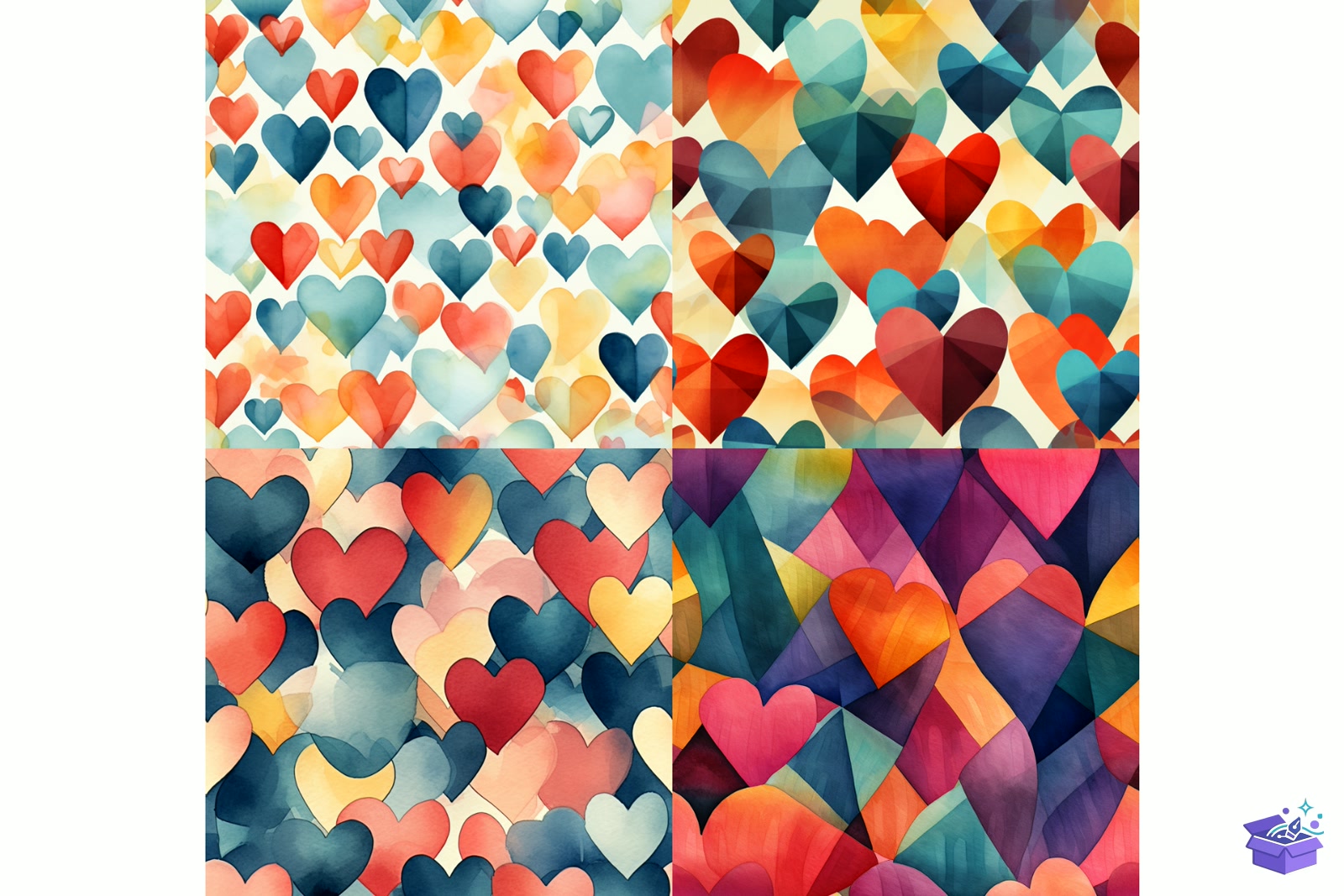 Watercolor Folk Kalp Temalı Background - Lazer Kesim ve Çizim Dosyası (SVG, DXF, EPS, PNG) - detaylı önizleme 2