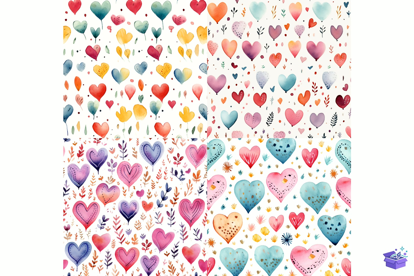 Watercolor Folk Kalp Temalı Background - Lazer Kesim ve Çizim Dosyası (SVG, DXF, EPS, PNG) - detaylı önizleme 3