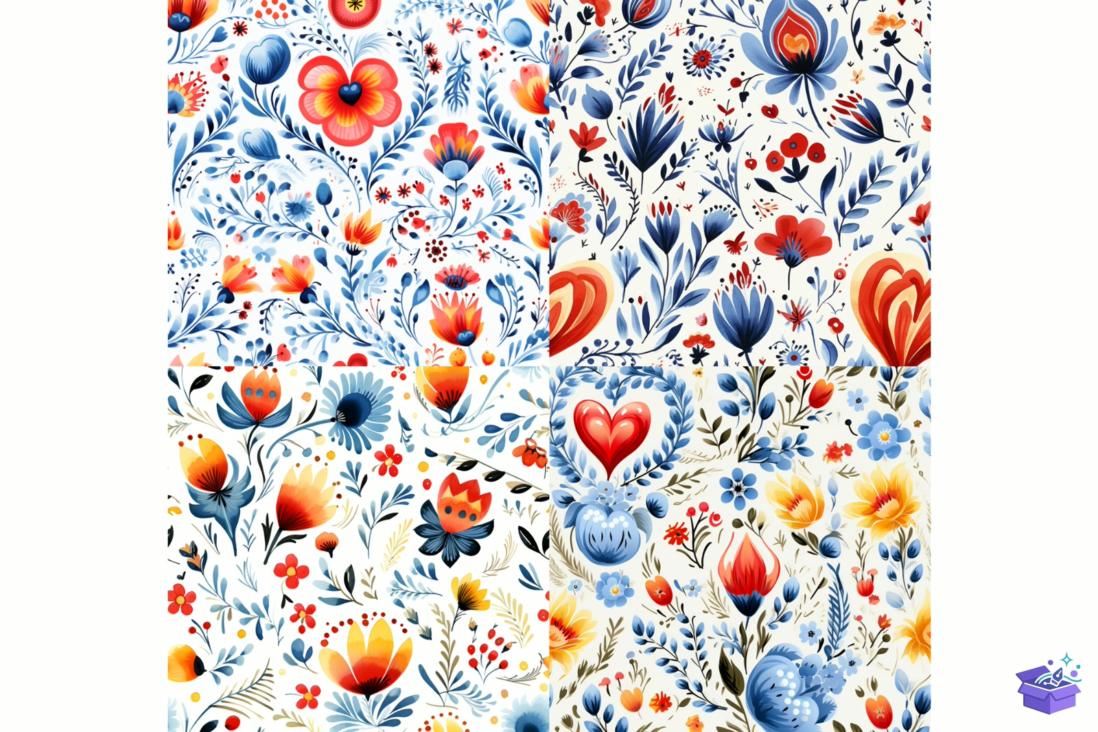 Watercolor Folk Kalp Temalı Background - Lazer Kesim ve Çizim Dosyası (SVG, DXF, EPS, PNG) - detaylı önizleme 4