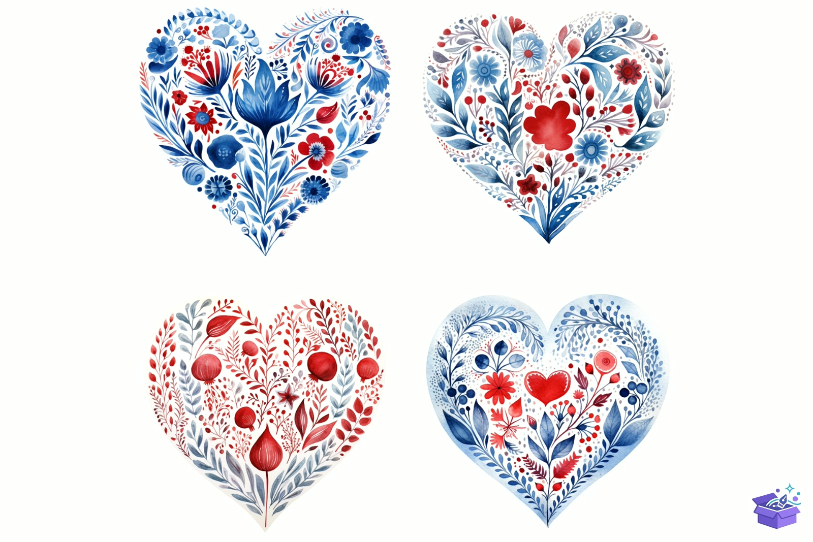 Watercolor Folk Kalp Temalı Background - Lazer Kesim ve Çizim Dosyası (SVG, DXF, EPS, PNG) - detaylı önizleme 5