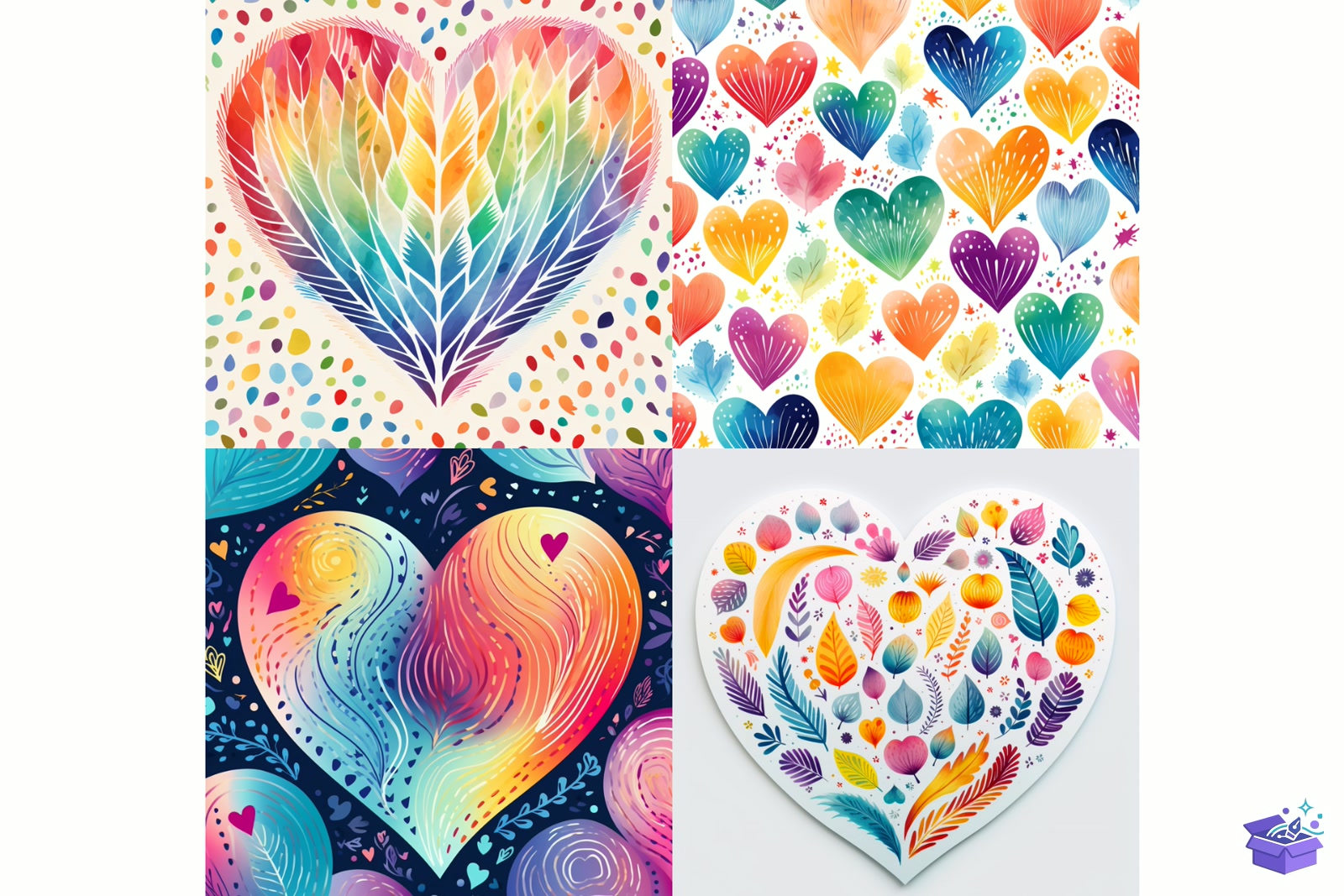Watercolor Folk Kalp Temalı Background - Lazer Kesim ve Çizim Dosyası (SVG, DXF, EPS, PNG) - detaylı önizleme 6