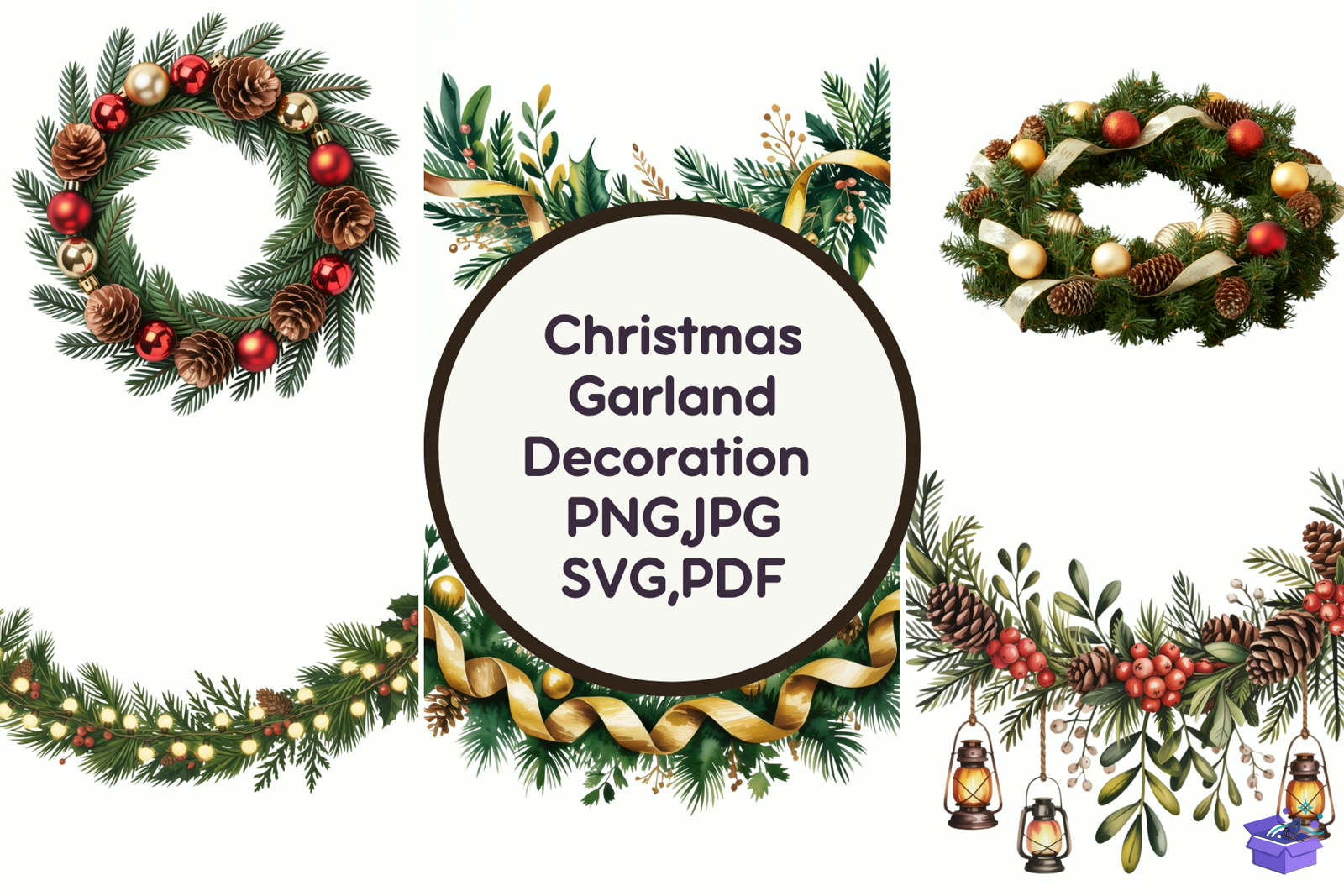 Yılbaşı Garland Decoration - Lazer Kesim ve Çizim Dosyası (SVG, DXF, EPS, PNG) - Vektörler & SVG İndir (DXF, SVG, EPS)