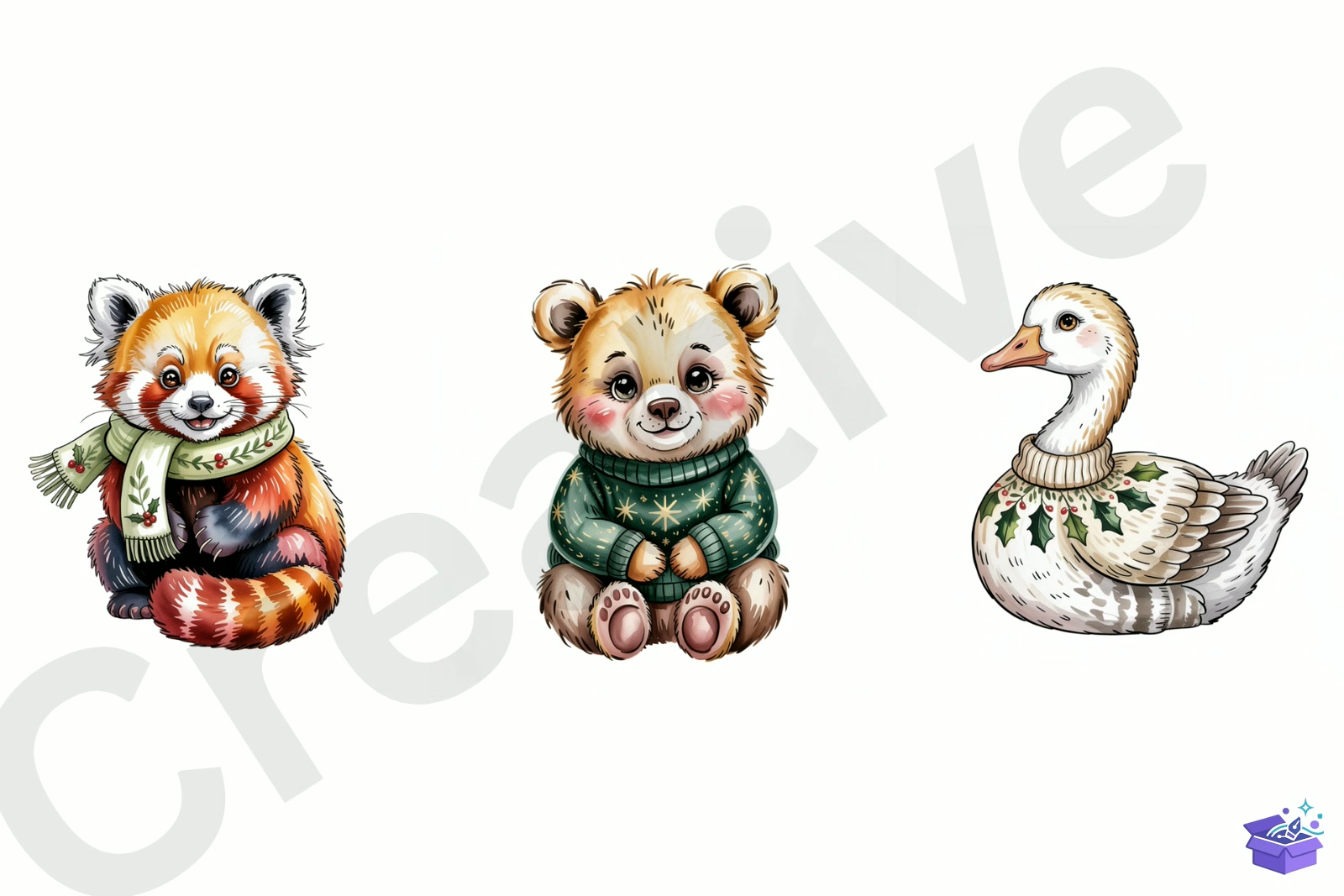 Watercolor Cute Warm Yılbaşı - Lazer Kesim ve Çizim Dosyası (SVG, DXF, EPS, PNG) - detaylı önizleme 2