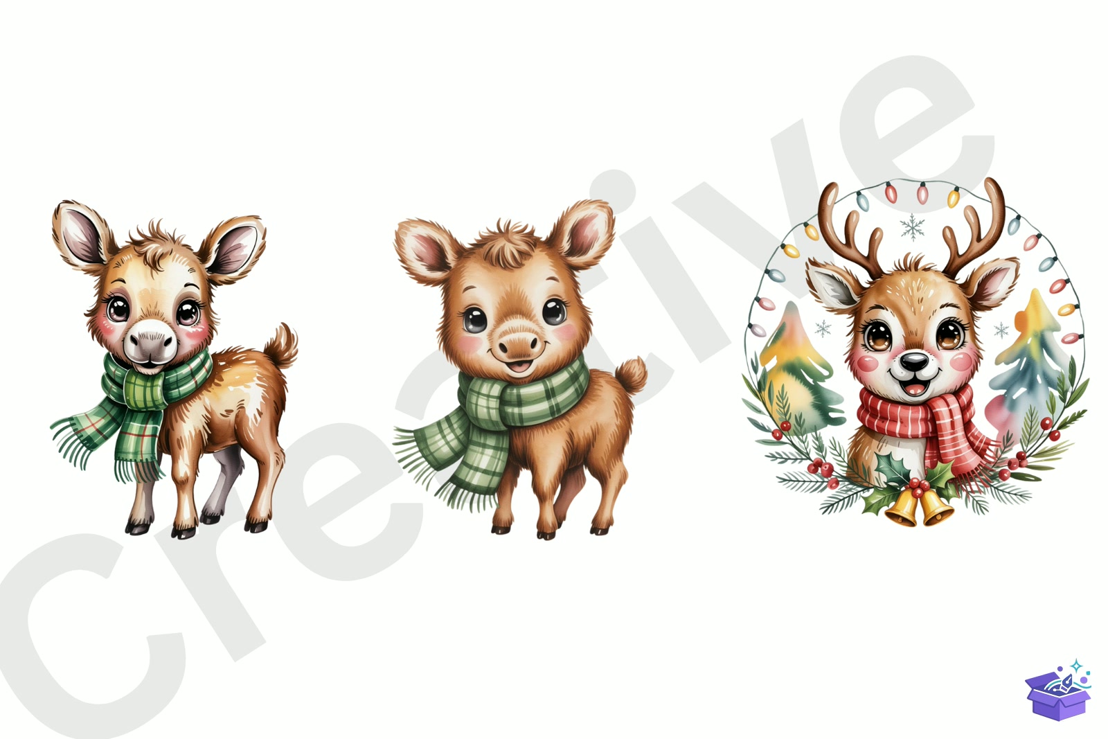 Watercolor Cute Warm Yılbaşı - Lazer Kesim ve Çizim Dosyası (SVG, DXF, EPS, PNG) - detaylı önizleme 3
