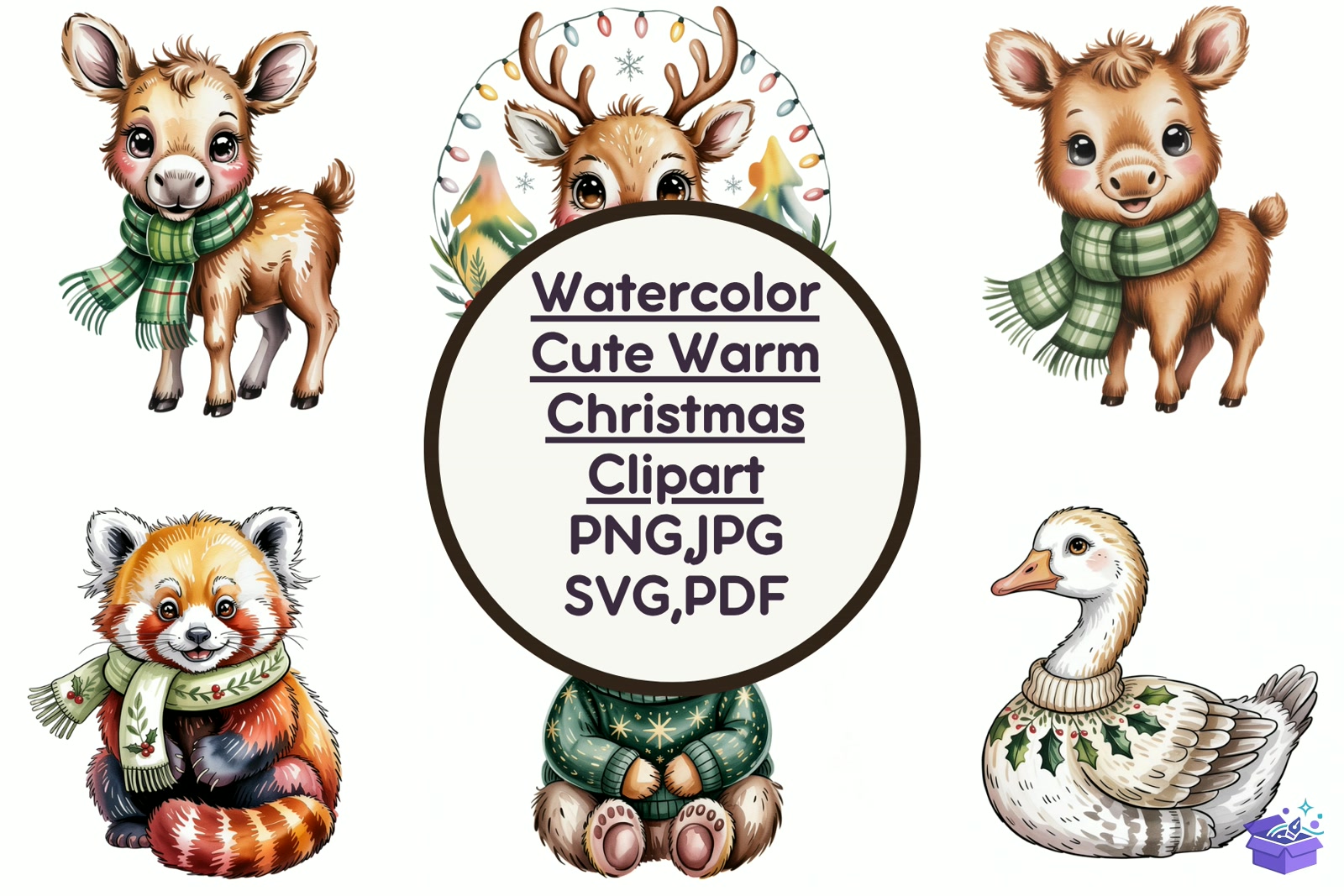 Watercolor Cute Warm Yılbaşı - Lazer Kesim ve Çizim Dosyası (SVG, DXF, EPS, PNG) - detaylı önizleme 4