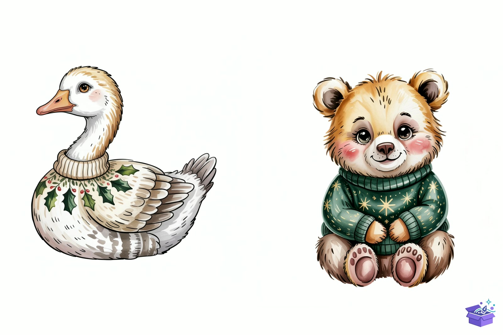 Watercolor Cute Warm Yılbaşı - Lazer Kesim ve Çizim Dosyası (SVG, DXF, EPS, PNG) - detaylı önizleme 3