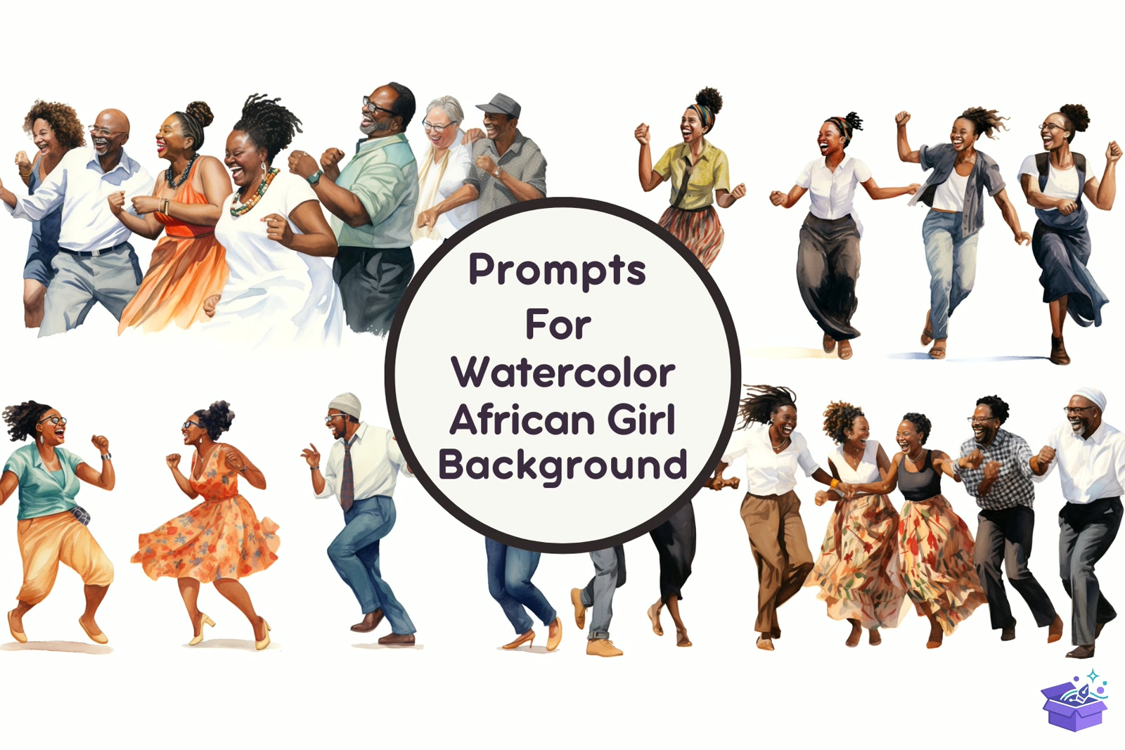 Watercolor African Girls Background - Lazer Kesim ve Çizim Dosyası (SVG, DXF, EPS, PNG) - Vektörler & SVG İndir (DXF, SVG, EPS)