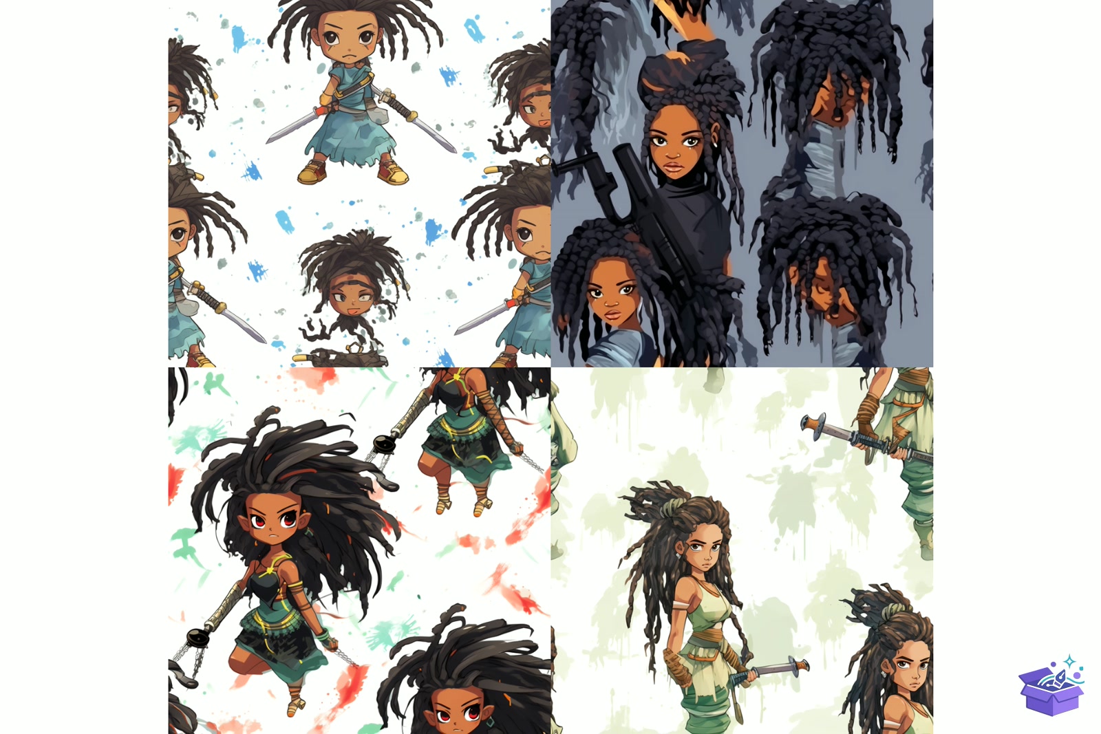 Watercolor African Girls Background - Lazer Kesim ve Çizim Dosyası (SVG, DXF, EPS, PNG) - detaylı önizleme 2