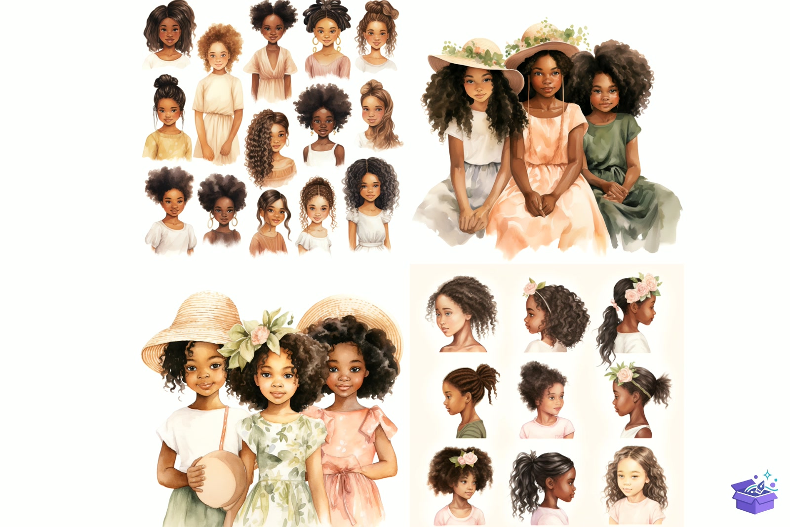 Watercolor African Girls Background - Lazer Kesim ve Çizim Dosyası (SVG, DXF, EPS, PNG) - detaylı önizleme 5