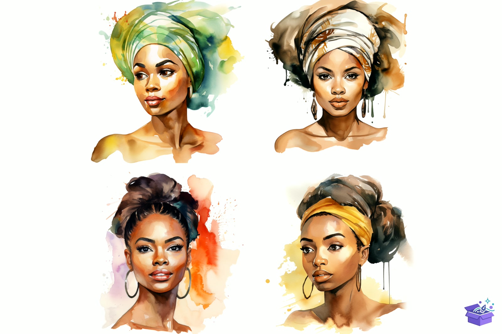 Watercolor African Girls Background - Lazer Kesim ve Çizim Dosyası (SVG, DXF, EPS, PNG) - detaylı önizleme 6