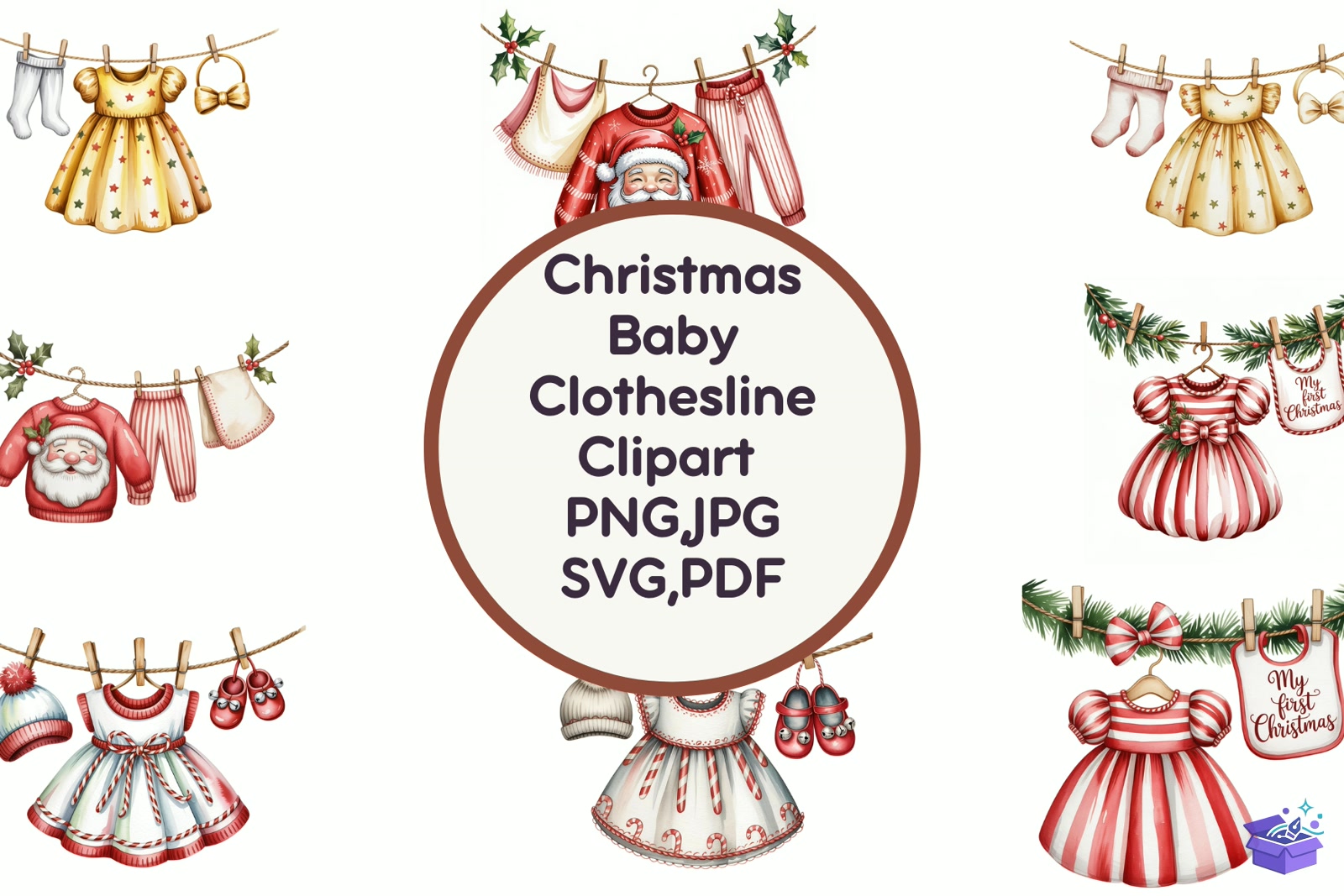 Yılbaşı Baby Clothesline - Lazer Kesim ve Çizim Dosyası (SVG, DXF, EPS, PNG) - Vektörler & SVG İndir (DXF, SVG, EPS)