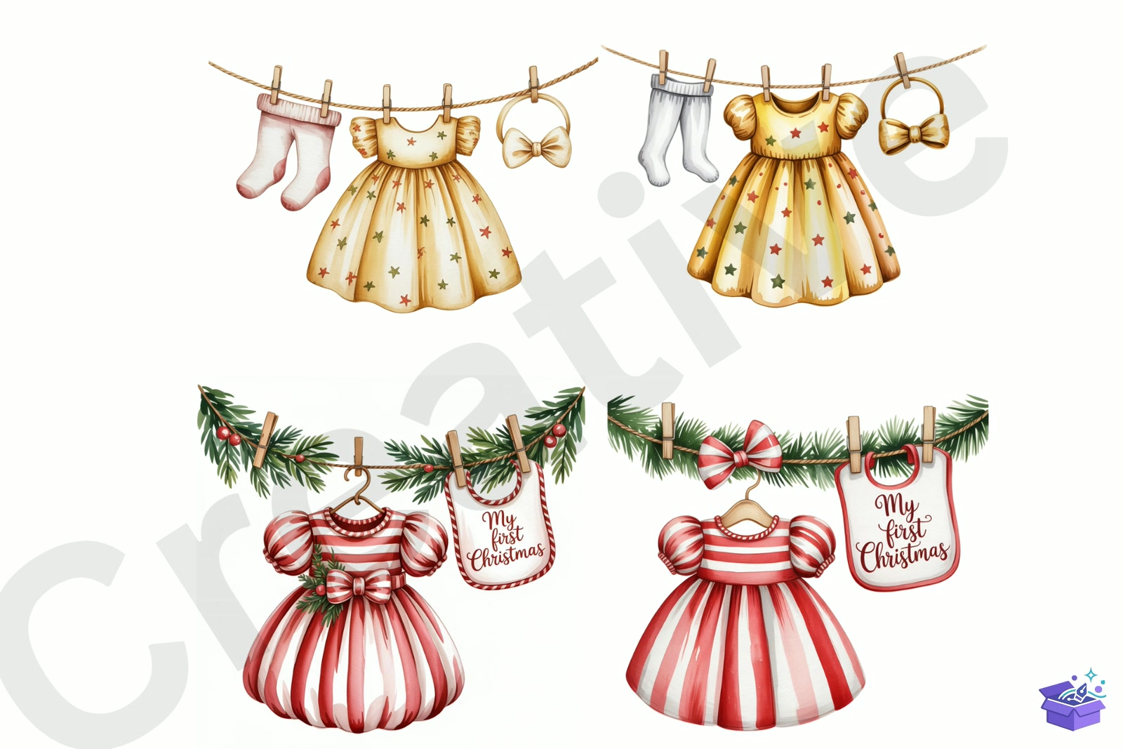 Yılbaşı Baby Clothesline - Lazer Kesim ve Çizim Dosyası (SVG, DXF, EPS, PNG) - detaylı önizleme 2
