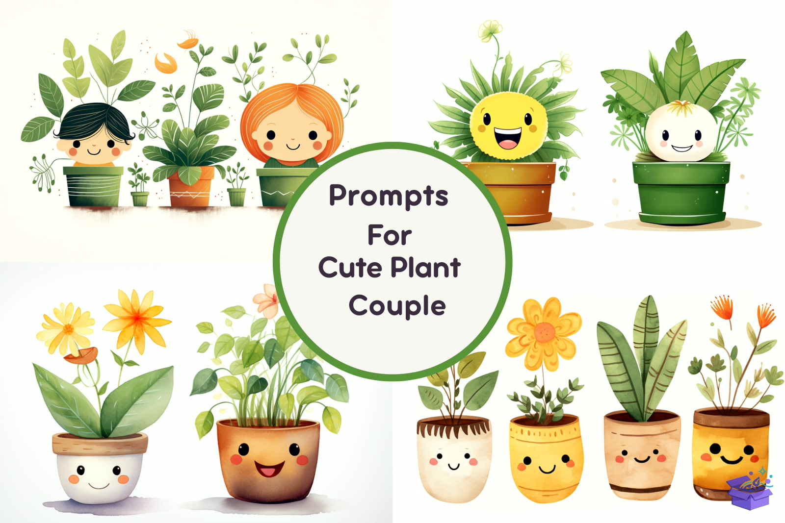 Prompt For Cute Plant Couple - Lazer Kesim ve Çizim Dosyası (SVG, DXF, EPS, PNG) - Vektörler & SVG İndir (DXF, SVG, EPS)