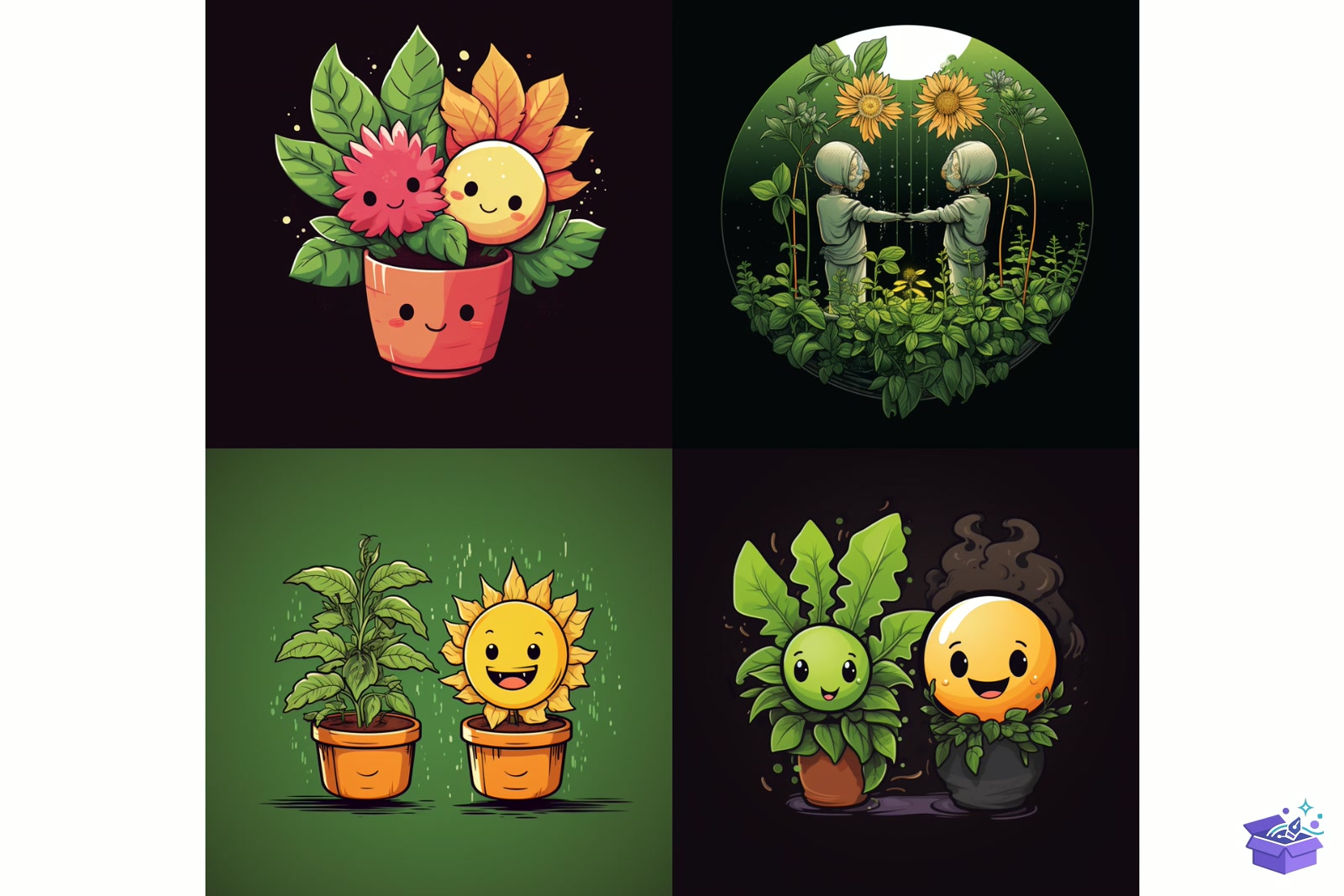 Prompt For Cute Plant Couple - Lazer Kesim ve Çizim Dosyası (SVG, DXF, EPS, PNG) - detaylı önizleme 3