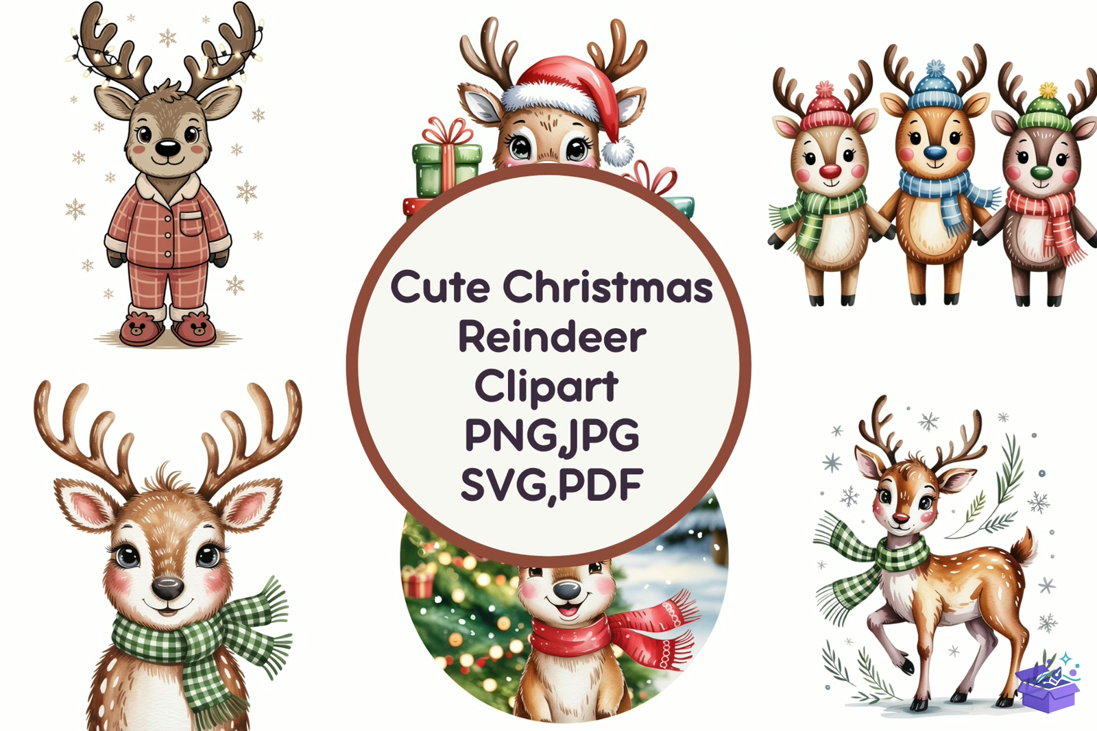 Cute Yılbaşı Ren Geyiği - Lazer Kesim ve Çizim Dosyası (SVG, DXF, EPS, PNG) - Vektörler & SVG İndir (DXF, SVG, EPS)