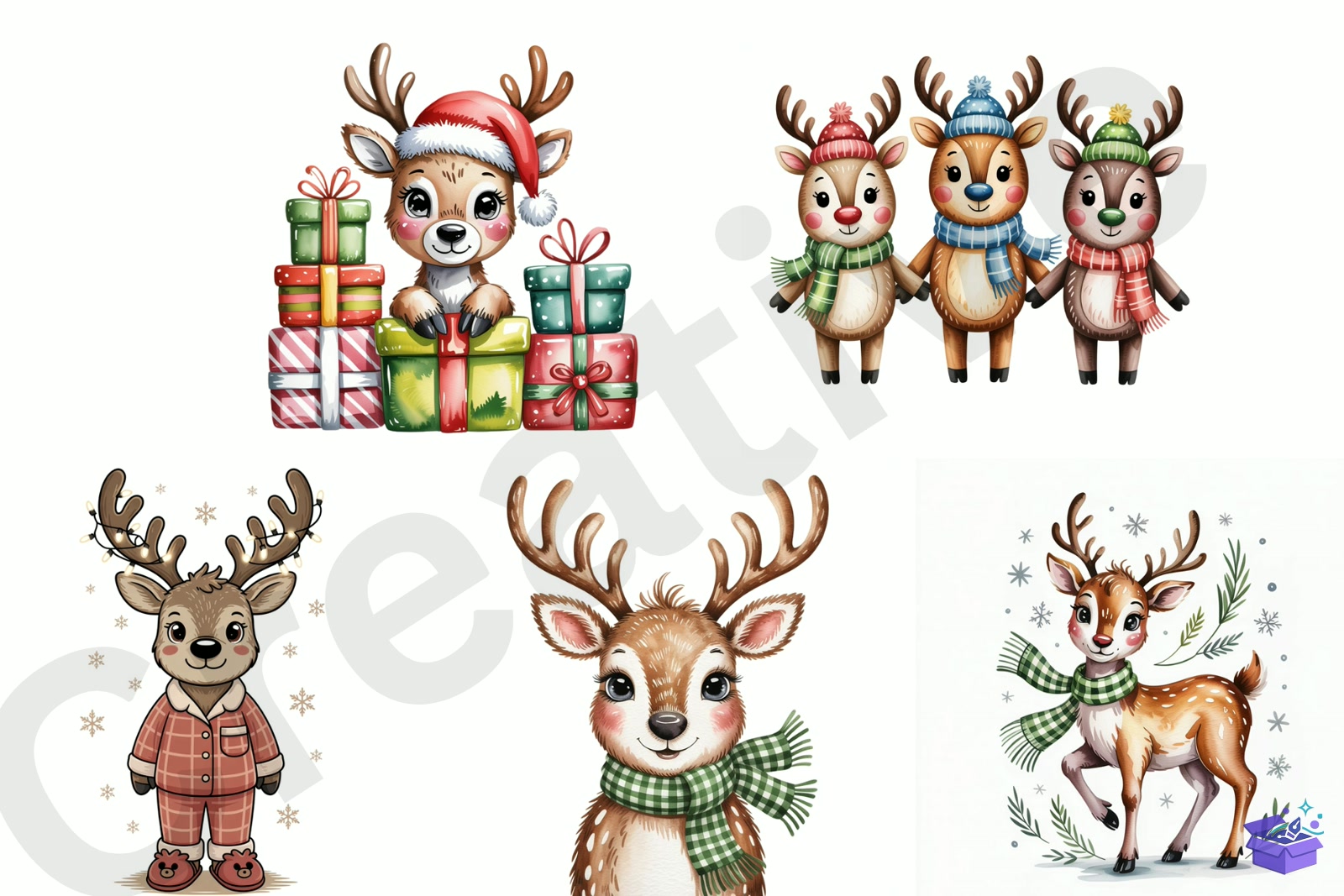 Cute Yılbaşı Ren Geyiği - Lazer Kesim ve Çizim Dosyası (SVG, DXF, EPS, PNG) - detaylı önizleme 2