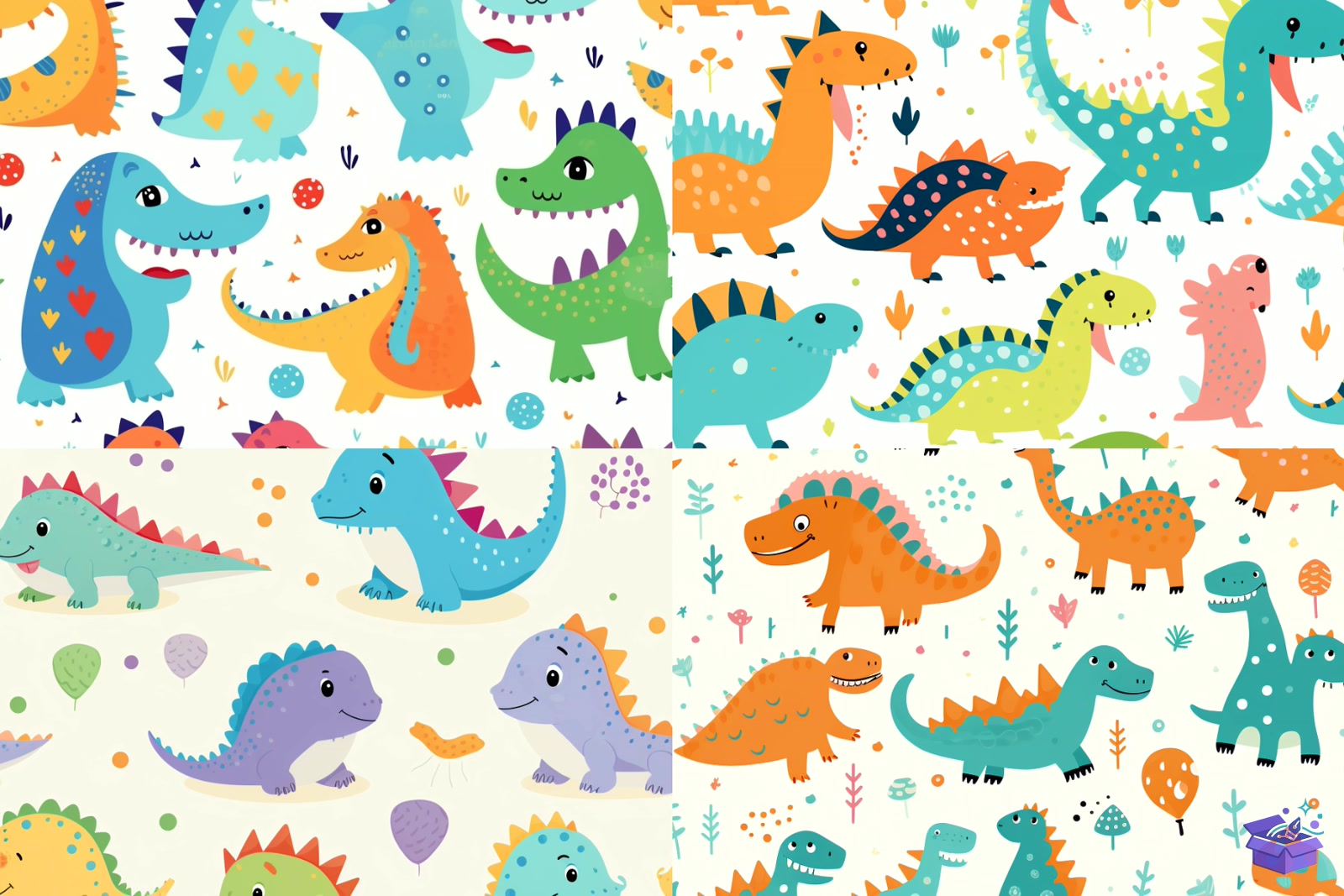 Cute Dinosaurs Seamless Desen - Lazer Kesim ve Çizim Dosyası (SVG, DXF, EPS, PNG) - detaylı önizleme 2