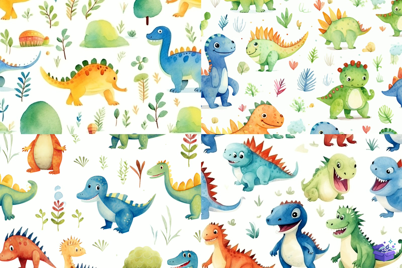 Cute Dinosaurs Seamless Desen - Lazer Kesim ve Çizim Dosyası (SVG, DXF, EPS, PNG) - detaylı önizleme 3