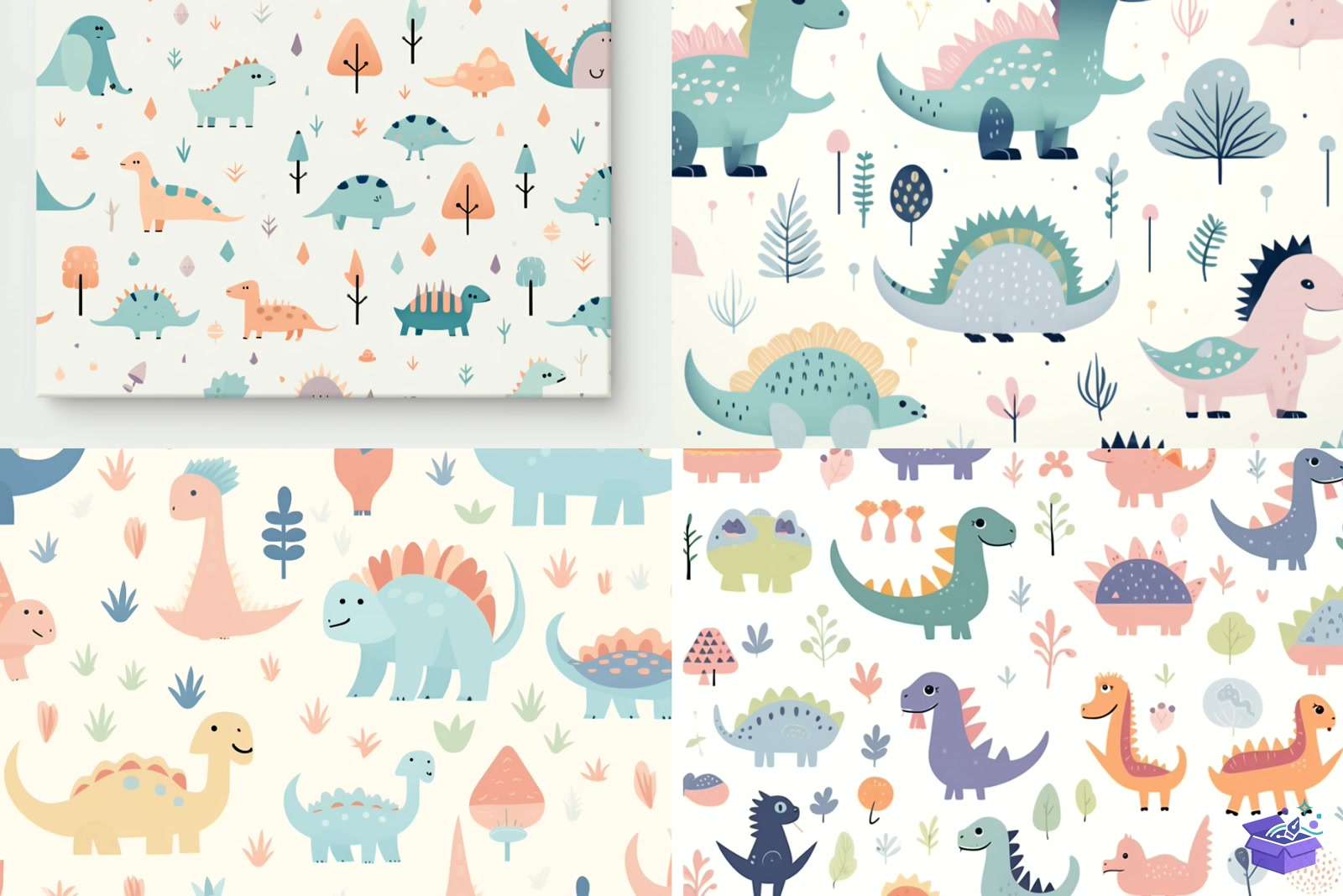 Cute Dinosaurs Seamless Desen - Lazer Kesim ve Çizim Dosyası (SVG, DXF, EPS, PNG) - detaylı önizleme 4
