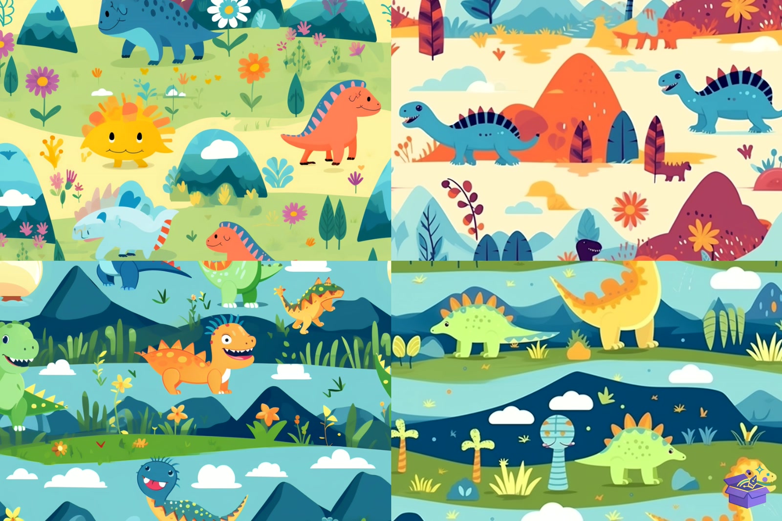 Cute Dinosaurs Seamless Desen - Lazer Kesim ve Çizim Dosyası (SVG, DXF, EPS, PNG) - detaylı önizleme 5