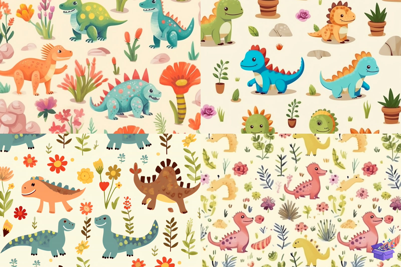 Cute Dinosaurs Seamless Desen - Lazer Kesim ve Çizim Dosyası (SVG, DXF, EPS, PNG) - detaylı önizleme 6
