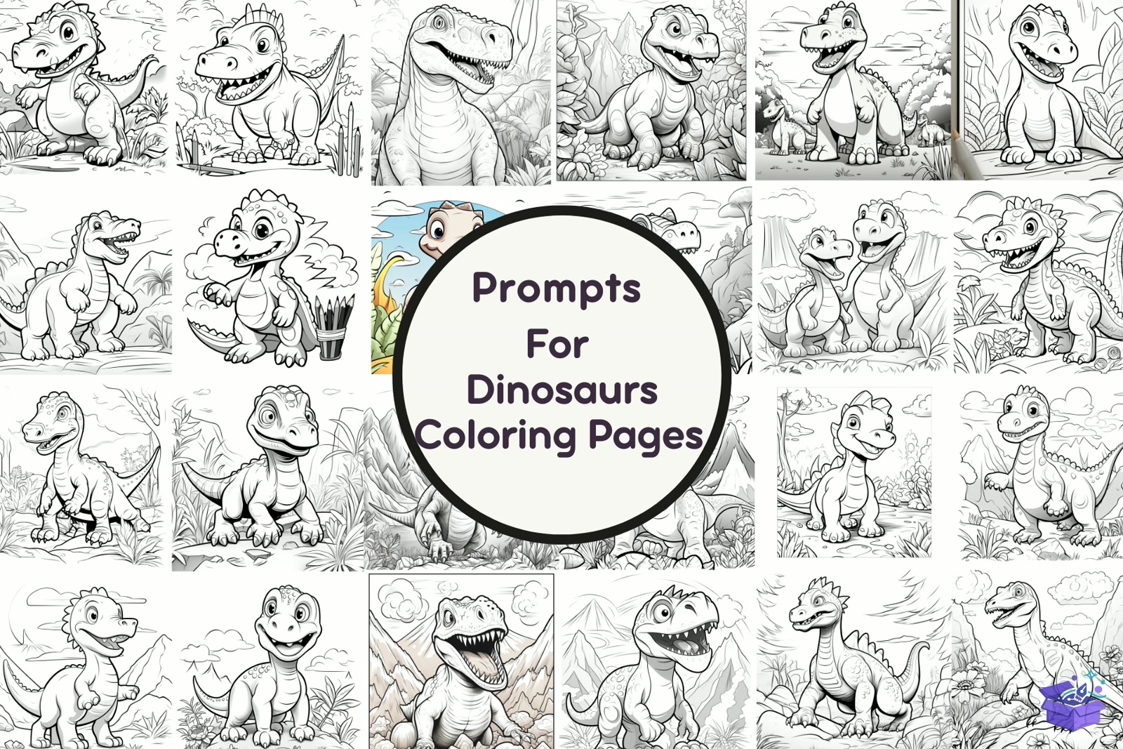 Prompt For Dinosaurs Coloring Pages - Lazer Kesim ve Çizim Dosyası (SVG, DXF, EPS, PNG) - Vektörler & SVG İndir (DXF, SVG, EPS)