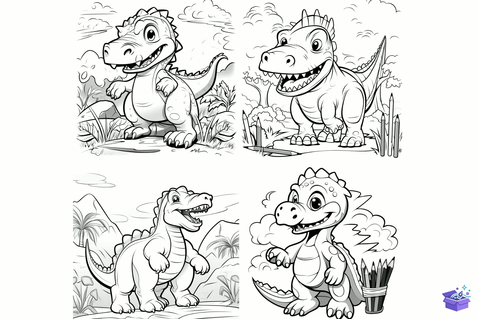 Prompt For Dinosaurs Coloring Pages - Lazer Kesim ve Çizim Dosyası (SVG, DXF, EPS, PNG) - detaylı önizleme 3