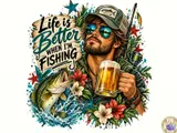 "Life Is Better When I'm Fishing" Komik Balıkçılık Tasarımı - DTF & Süblimasyon Baskı Tasarımı (PNG) - detaylı önizleme 1