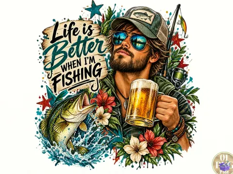 "Life Is Better When I'm Fishing" Komik Balıkçılık Tasarımı - DTF & Süblimasyon Baskı Tasarımı (PNG) - DTF Baskı Tasarımları İndir (PNG)