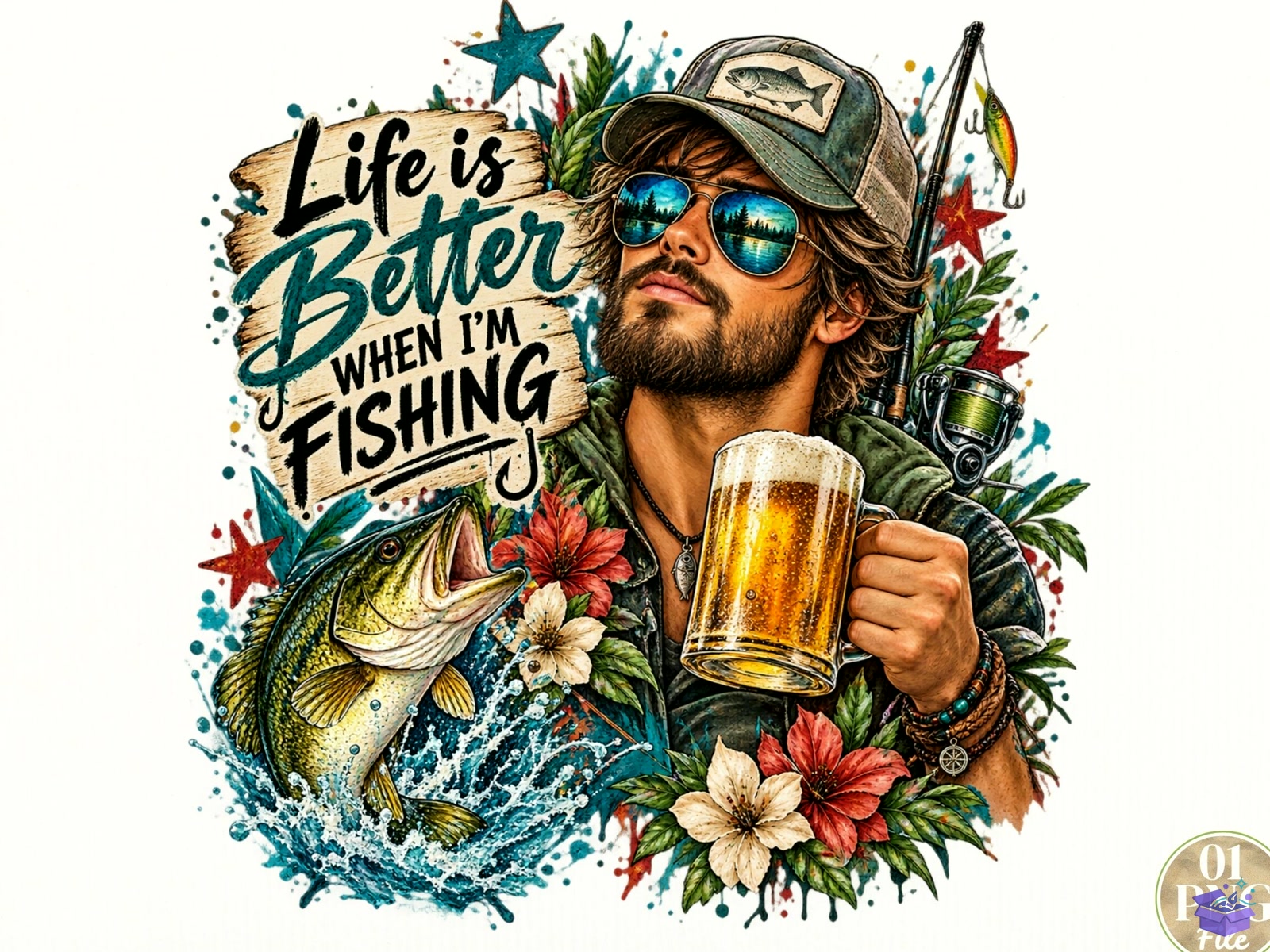 Life İs Better When I’m Fishing PNG Fun - DTF & Süblimasyon Baskı Tasarımı (SVG, DXF, EPS, PNG) - DTF Baskı Tasarımları İndir (DXF, SVG, EPS)