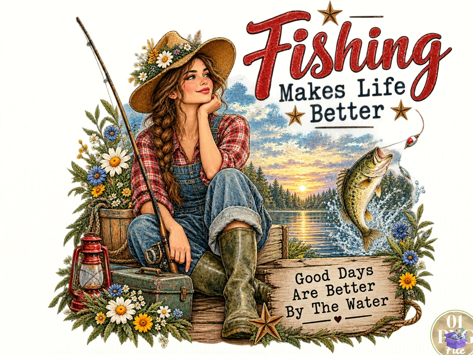 Fishing Makes Life Better PNG Outdoor I - DTF & Süblimasyon Baskı Tasarımı (SVG, DXF, EPS, PNG) - detaylı önizleme 4