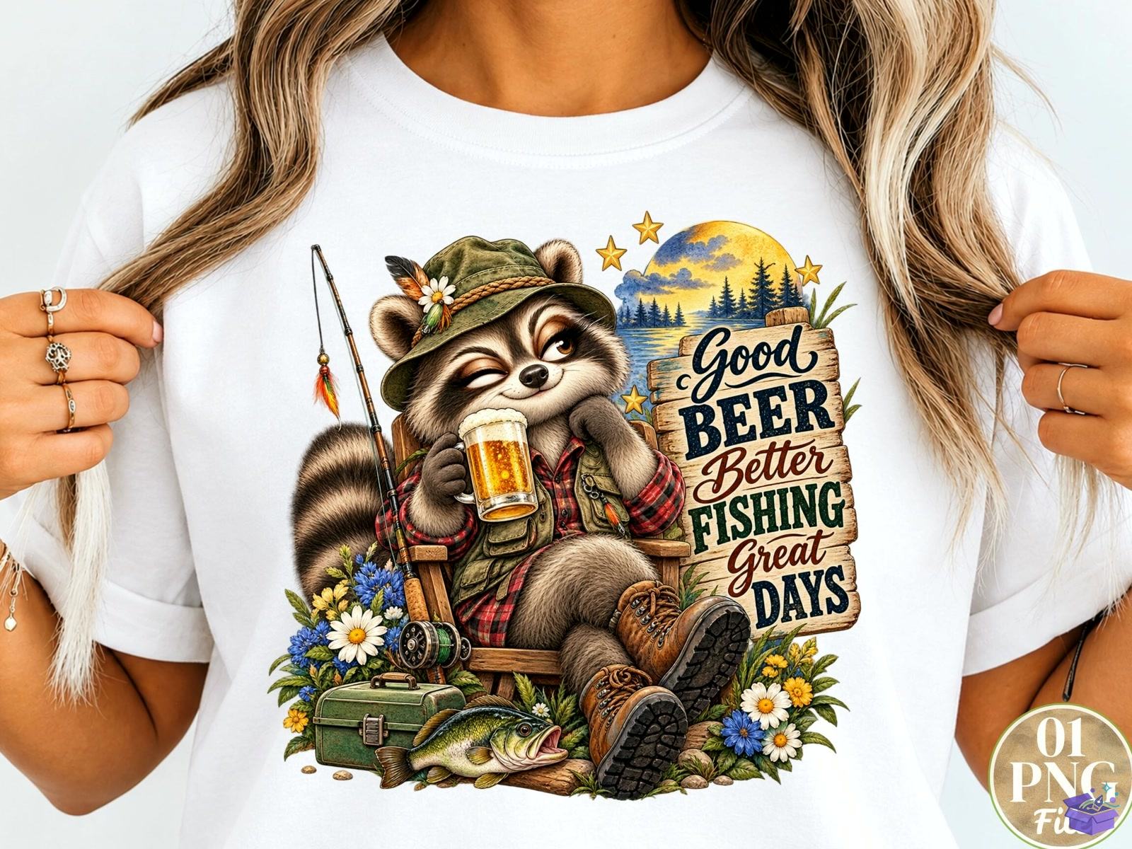 Good Beer Better Fishing Great Days PNG - DTF & Süblimasyon Baskı Tasarımı (SVG, DXF, EPS, PNG) - detaylı önizleme 3