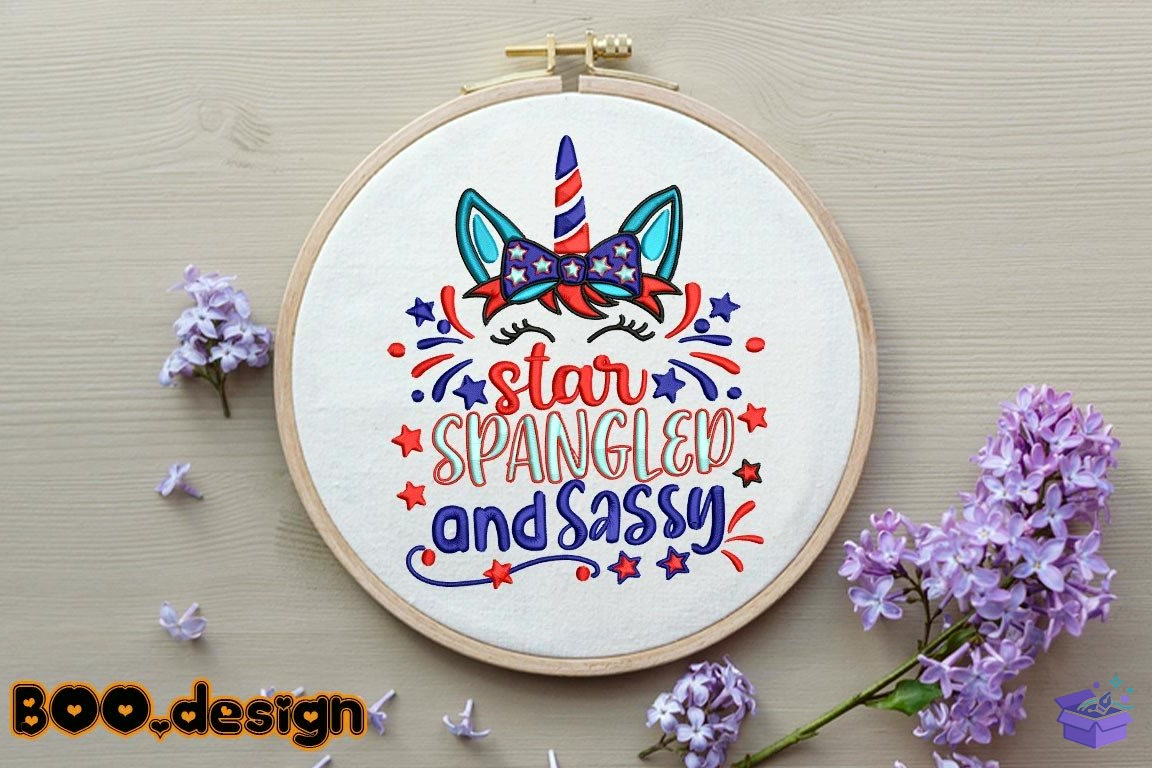 Unicorn Star Spangled And Sassy - Makine Nakış Deseni (SVG, DXF, EPS, PNG) - detaylı önizleme 3