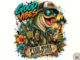 "Fish More Worry Less" Komik Balıkçılık Tasarımı - DTF & Süblimasyon Baskı Tasarımı (PNG) - detaylı önizleme 1