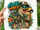 "Fish More Worry Less" Komik Balıkçılık Tasarımı - DTF & Süblimasyon Baskı Tasarımı (PNG) - detaylı önizleme 2
