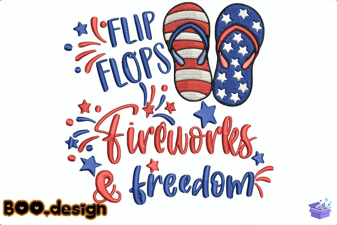 Flip Flops Fireworks And Freedom - Makine Nakış Deseni (SVG, DXF, EPS, PNG) - Nakış Desenleri İndir (DXF, SVG, EPS)