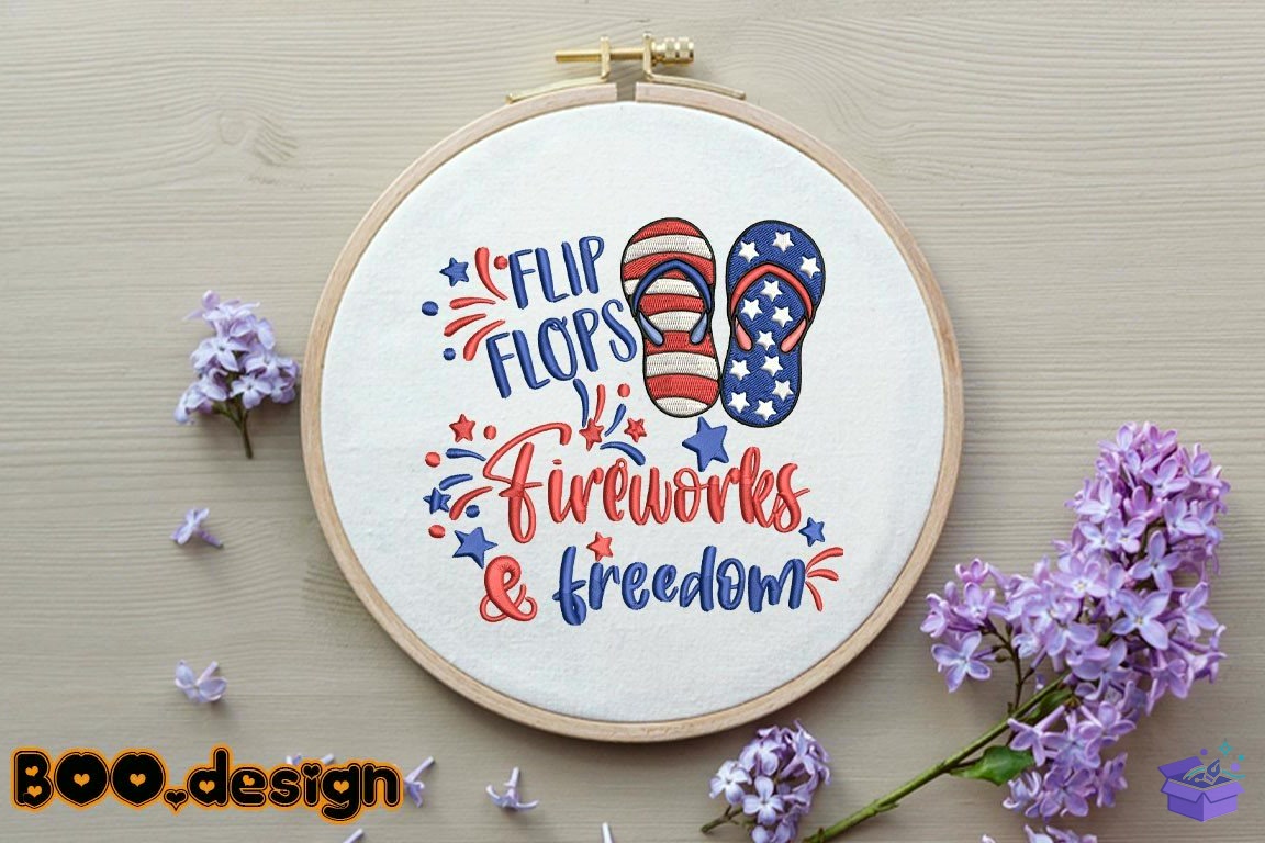 Flip Flops Fireworks And Freedom - Makine Nakış Deseni (SVG, DXF, EPS, PNG) - detaylı önizleme 3