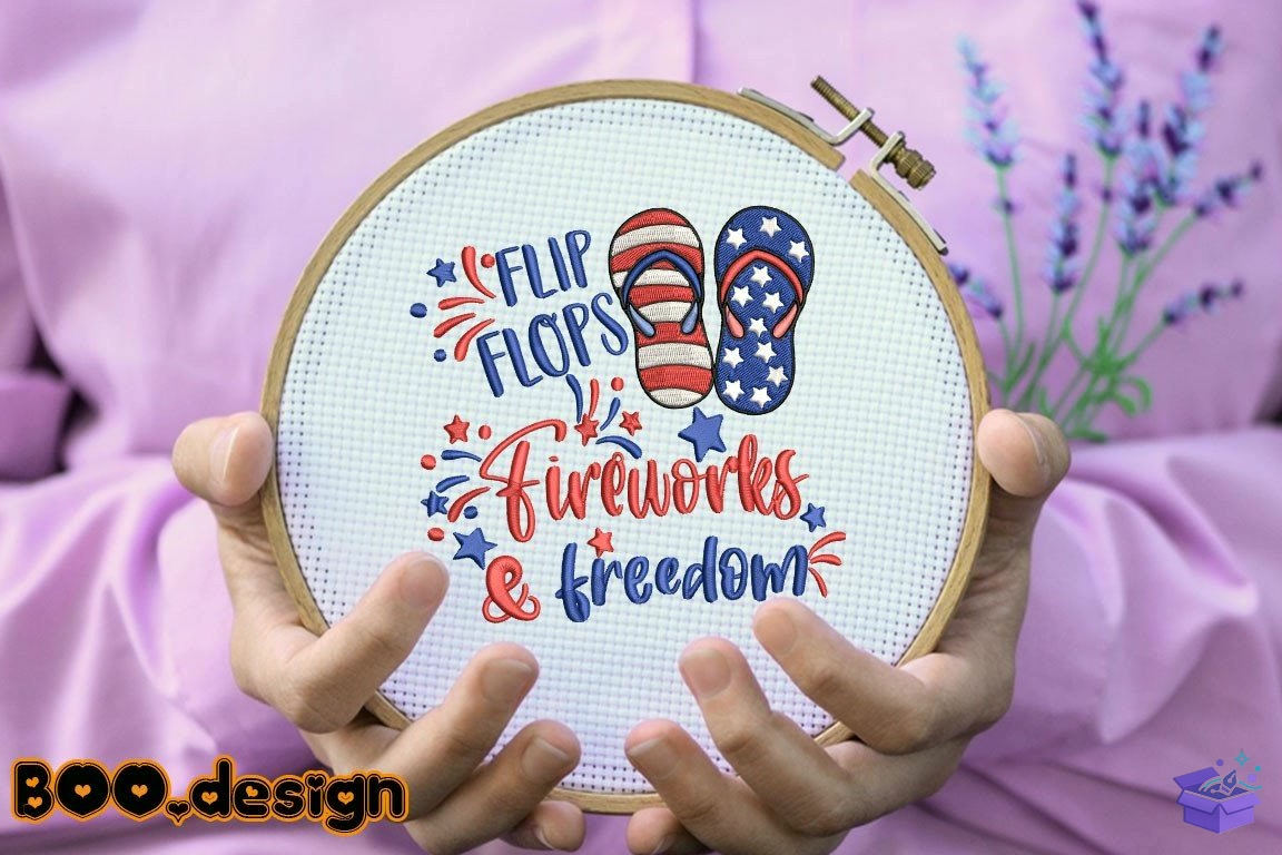 Flip Flops Fireworks And Freedom - Makine Nakış Deseni (SVG, DXF, EPS, PNG) - detaylı önizleme 6