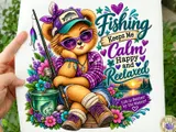 "Fishing Keeps Me Calm Happy And Relaxed" Balıkçılık Tasarımı - DTF & Süblimasyon Baskı Tasarımı (PNG) - detaylı önizleme 2