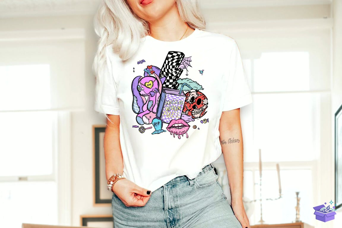 Cadılar Bayramı Doodles Süblimasyon Baskı - DTF & Süblimasyon Baskı Tasarımı (SVG, DXF, EPS, PNG) - detaylı önizleme 4