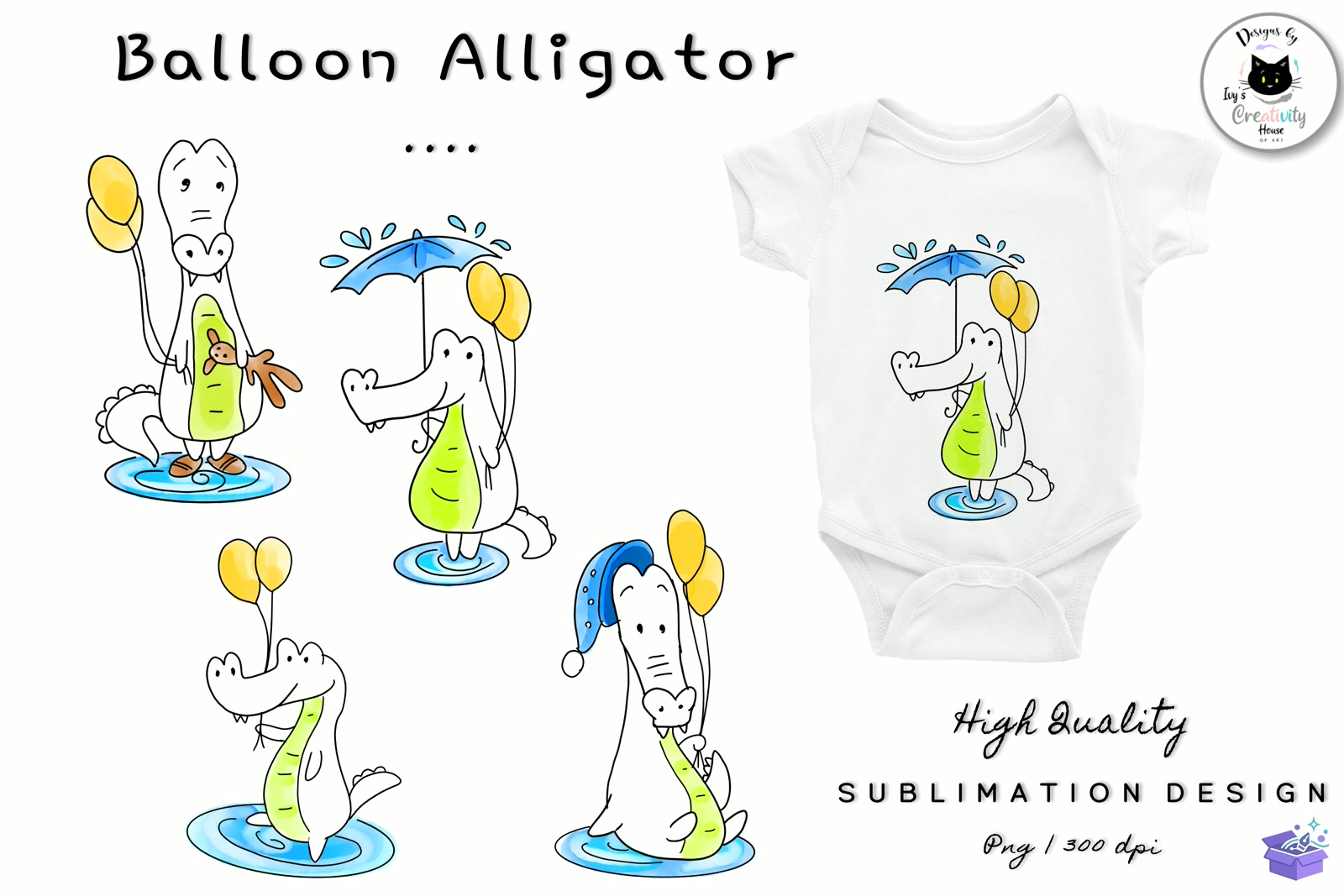 Funny Balloon Crocodile Animal Doodles - DTF & Süblimasyon Baskı Tasarımı (SVG, DXF, EPS, PNG) - Süblimasyon İndir (DXF, SVG, EPS)