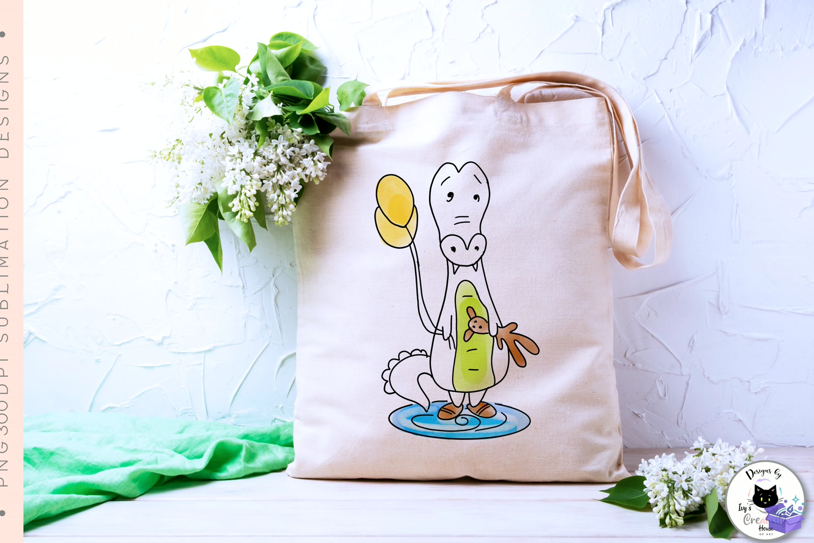 Funny Balloon Crocodile Animal Doodles - DTF & Süblimasyon Baskı Tasarımı (SVG, DXF, EPS, PNG) - detaylı önizleme 2