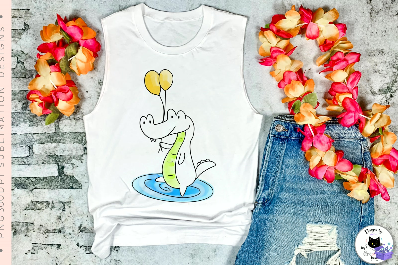 Funny Balloon Crocodile Animal Doodles - DTF & Süblimasyon Baskı Tasarımı (SVG, DXF, EPS, PNG) - detaylı önizleme 5