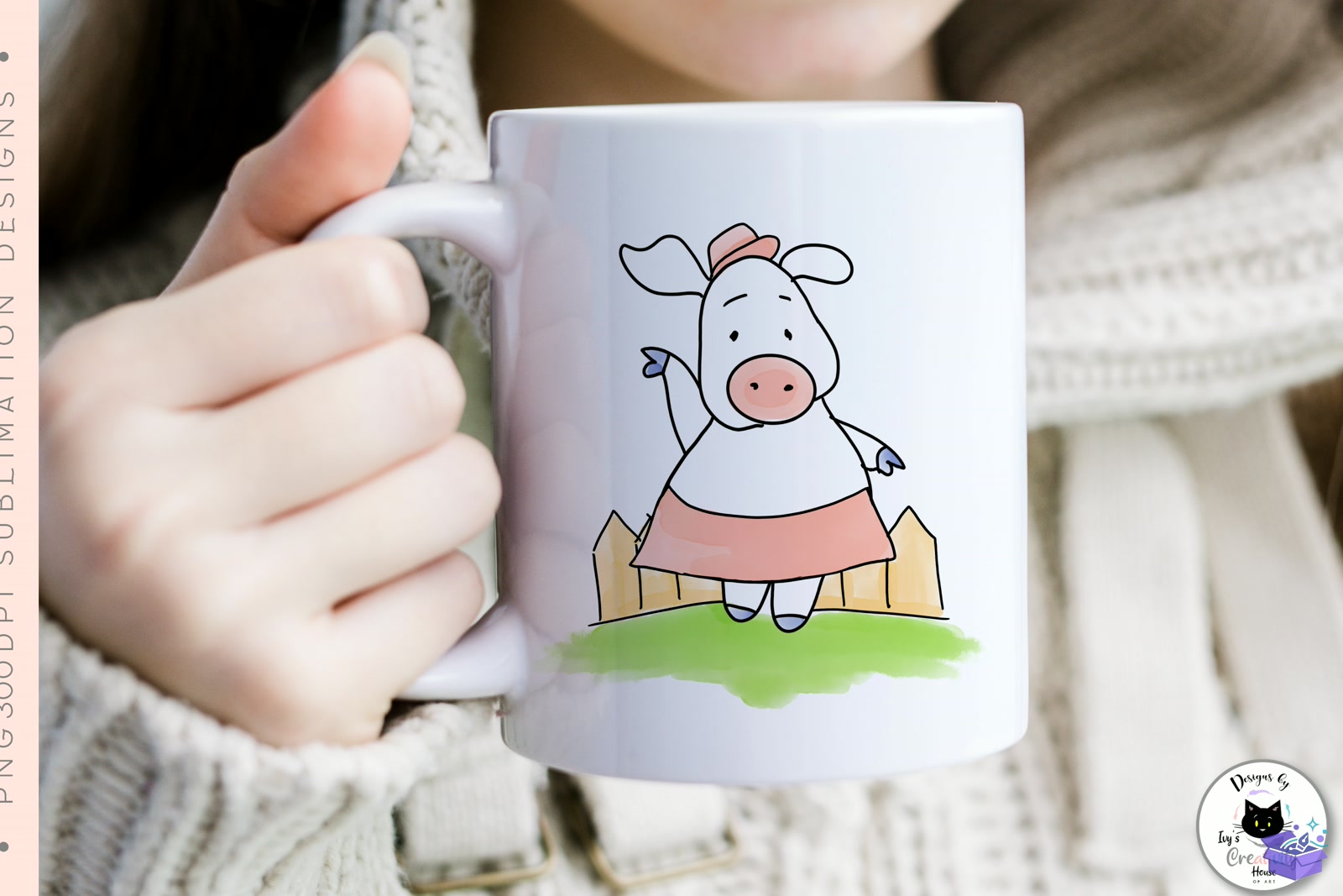 Cute Pig Doodles Farm Animal - DTF & Süblimasyon Baskı Tasarımı (SVG, DXF, EPS, PNG) - detaylı önizleme 3
