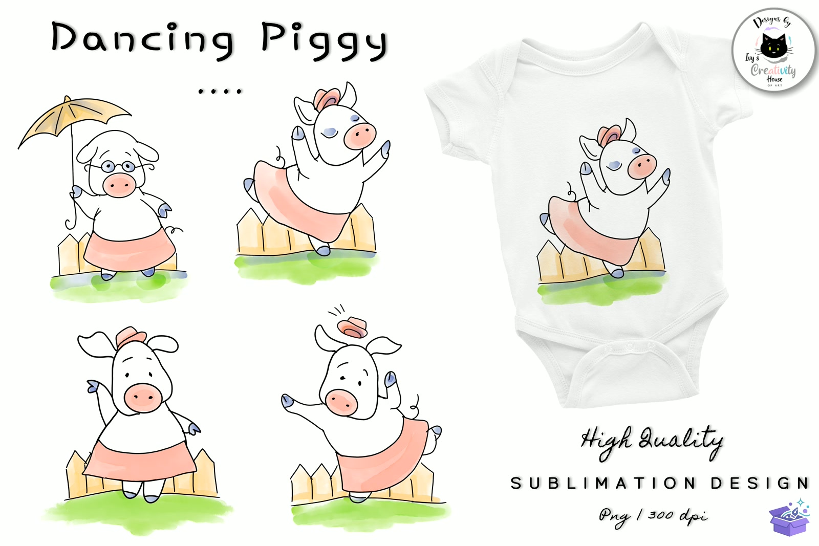 Cute Pig Doodles Farm Animal - DTF & Süblimasyon Baskı Tasarımı (SVG, DXF, EPS, PNG) - detaylı önizleme 6