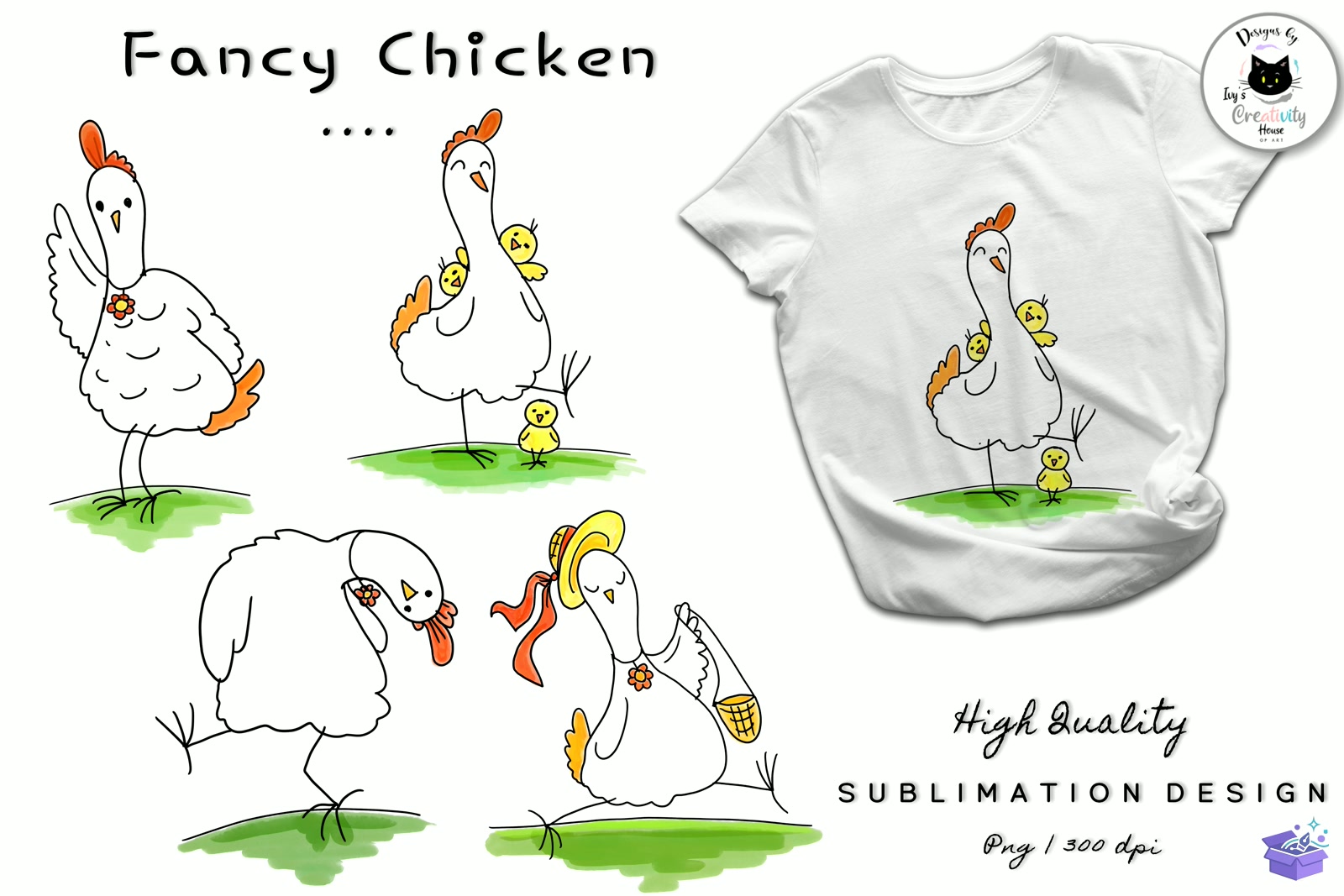 Funny Chicken Doodles Animal - DTF & Süblimasyon Baskı Tasarımı (SVG, DXF, EPS, PNG) - Süblimasyon İndir (DXF, SVG, EPS)