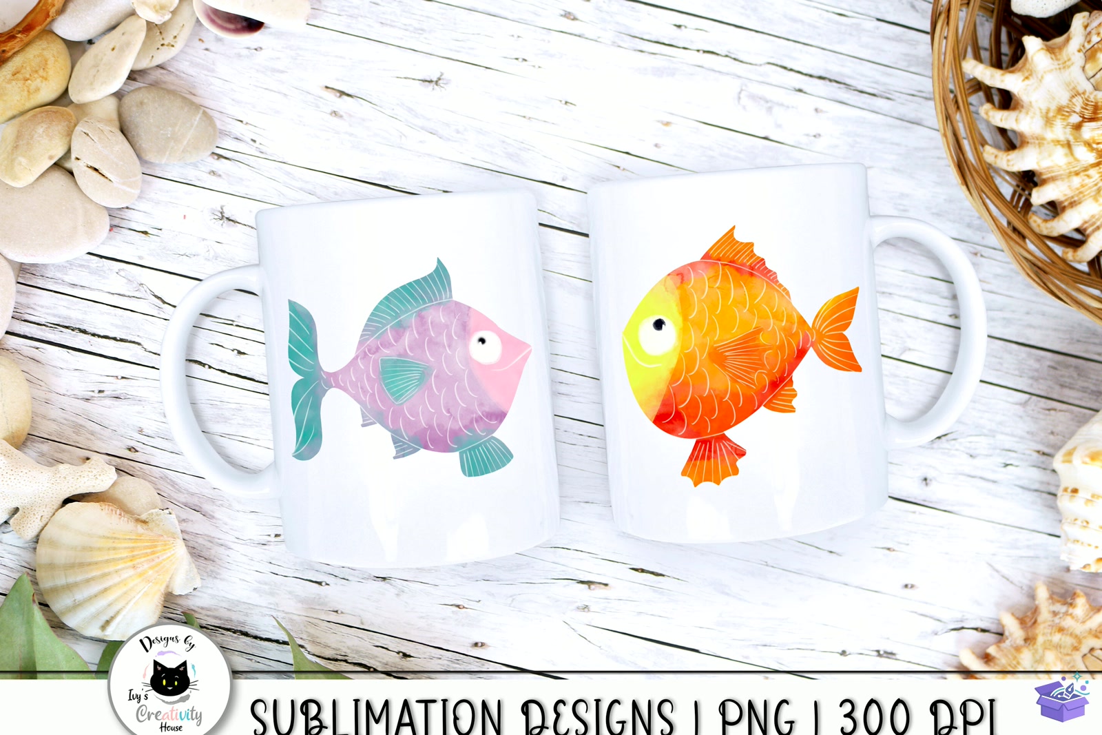 Cute Watercolor Fish - DTF & Süblimasyon Baskı Tasarımı (SVG, DXF, EPS, PNG) - detaylı önizleme 2