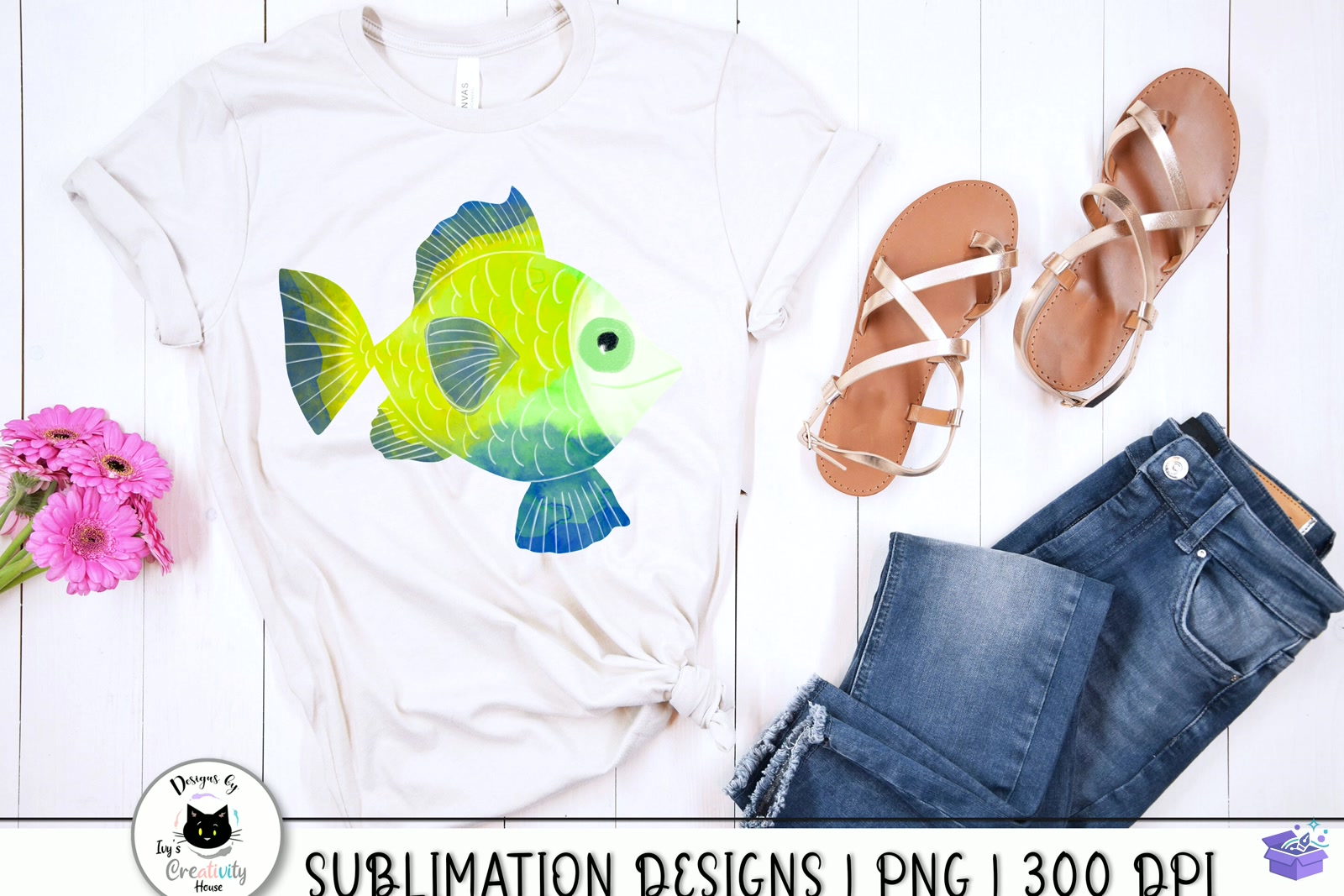 Cute Watercolor Fish - DTF & Süblimasyon Baskı Tasarımı (SVG, DXF, EPS, PNG) - detaylı önizleme 4
