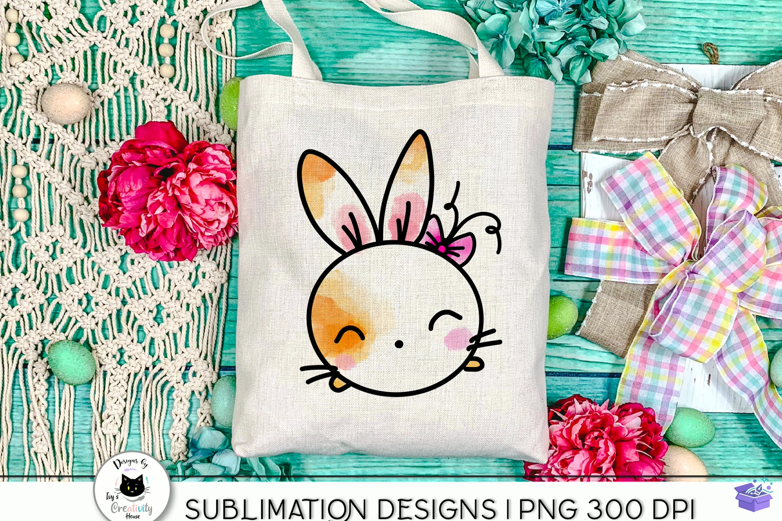 Kawaii Animal Cute Bunny PNG - DTF & Süblimasyon Baskı Tasarımı (SVG, DXF, EPS, PNG) - detaylı önizleme 2